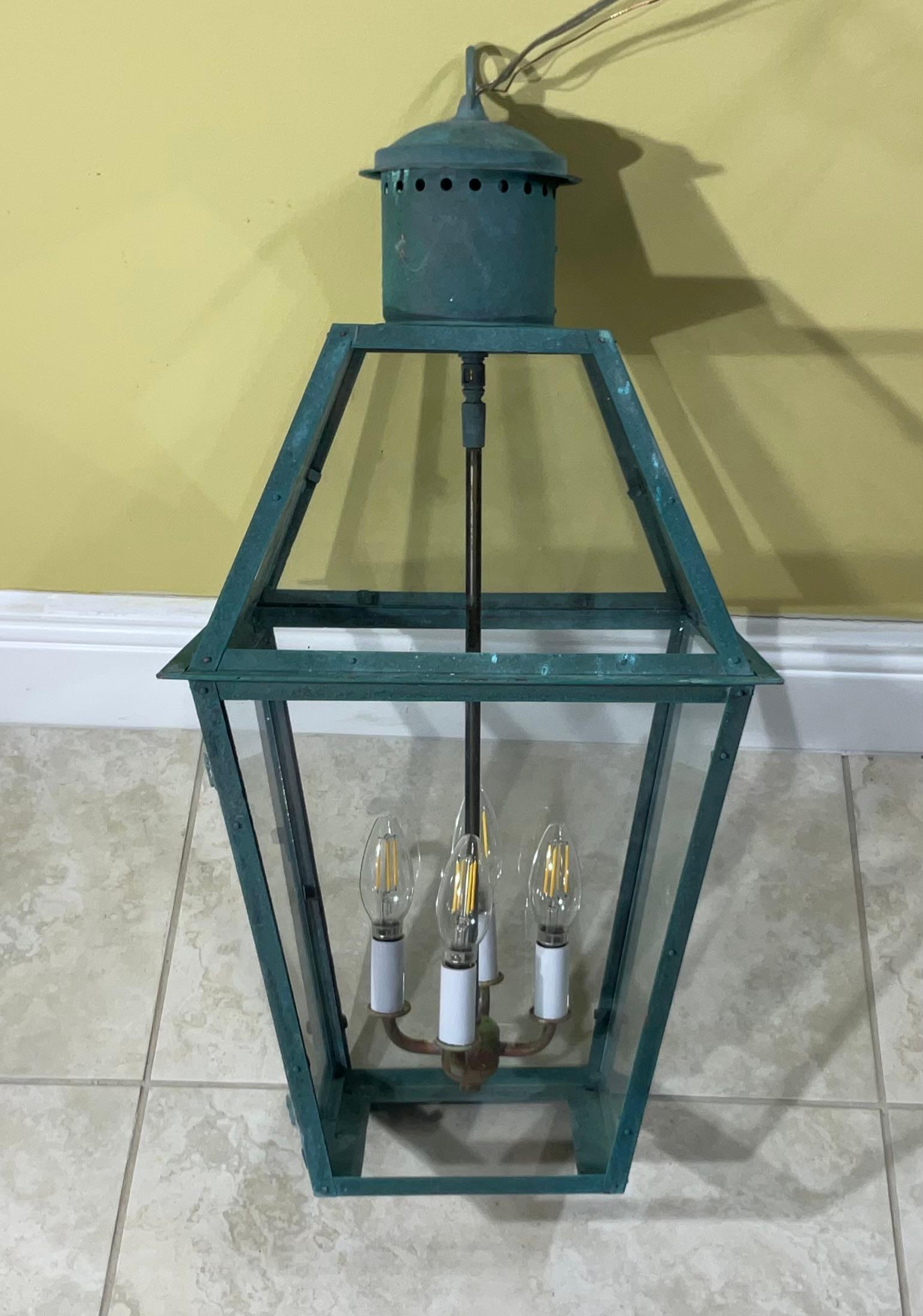 Vintage Four-Sides Hanging Copper Lantern For Sale 11