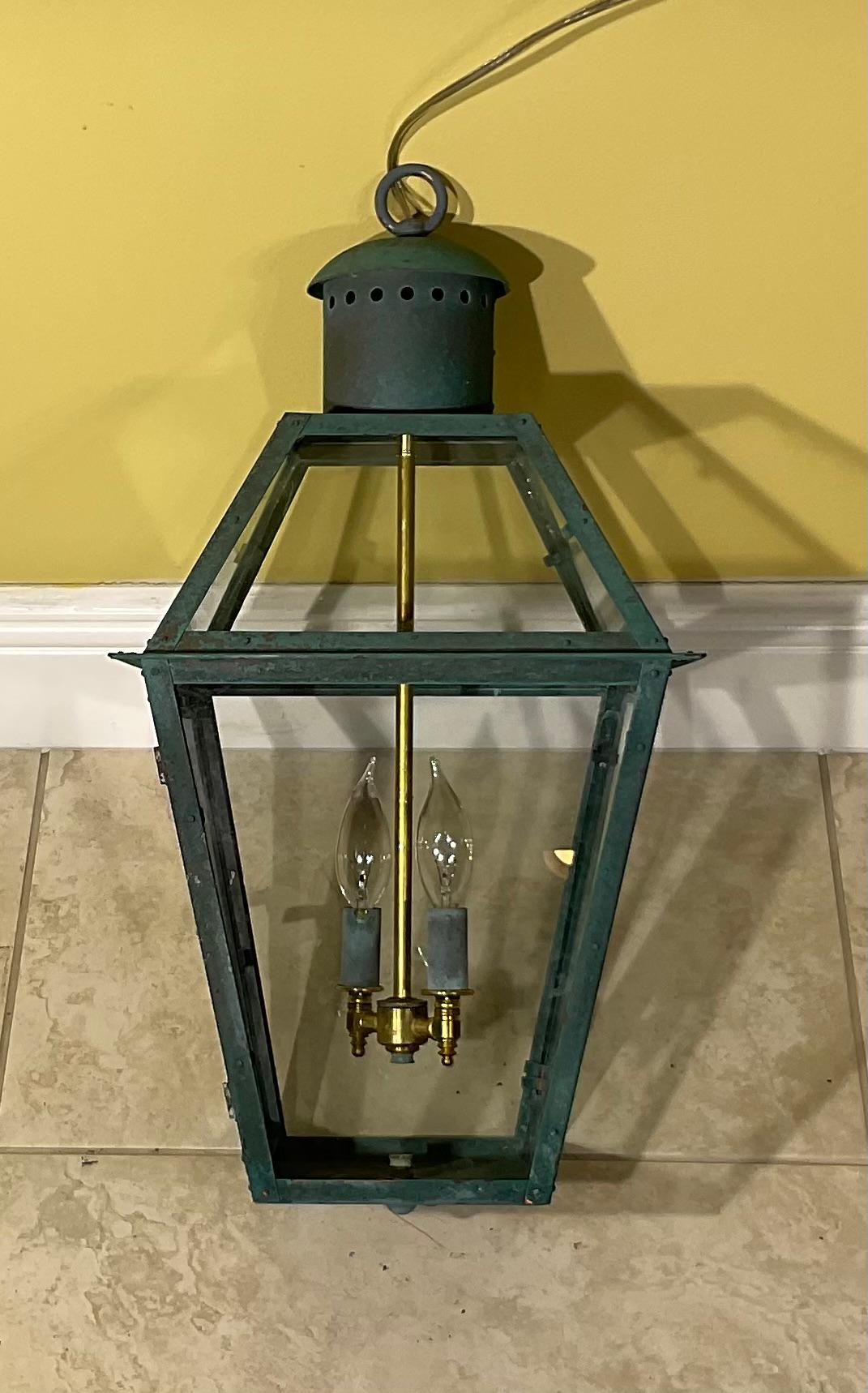 American Vintage Four-Sides Hanging Copper Lantern For Sale
