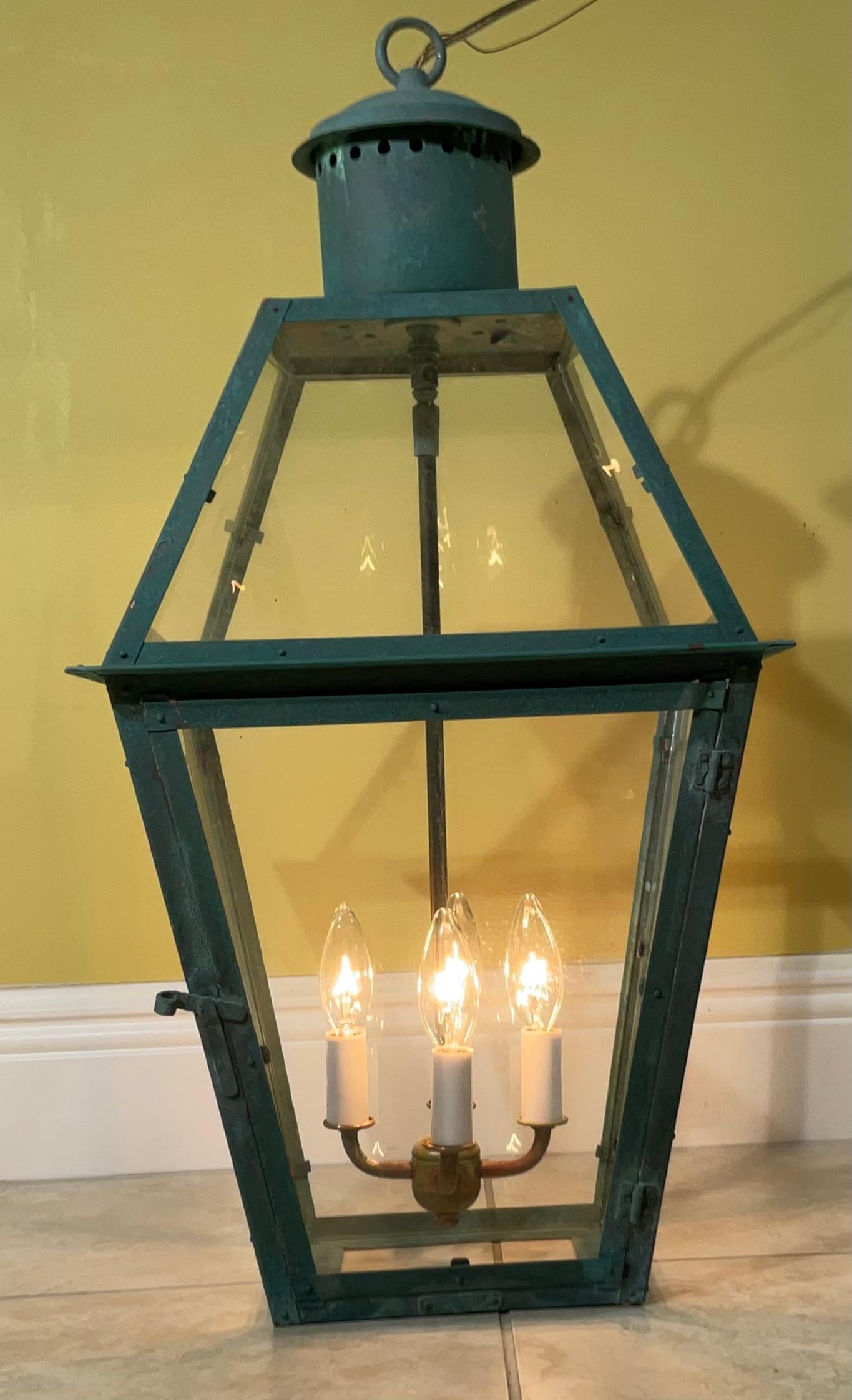 American Vintage Four-Sides Hanging Copper Lantern For Sale