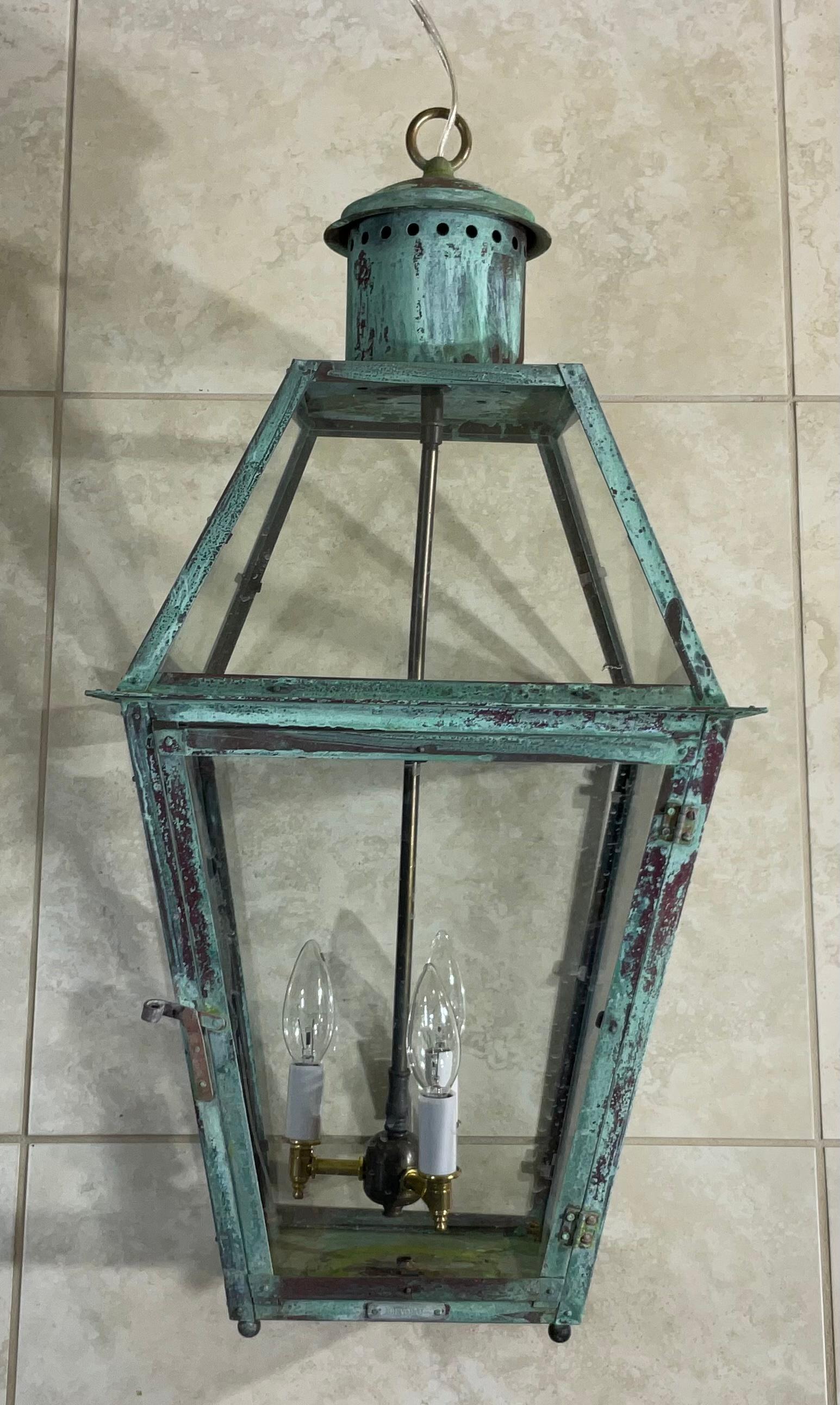 Hand-Crafted Vintage Four-Sides Hanging Copper Lantern