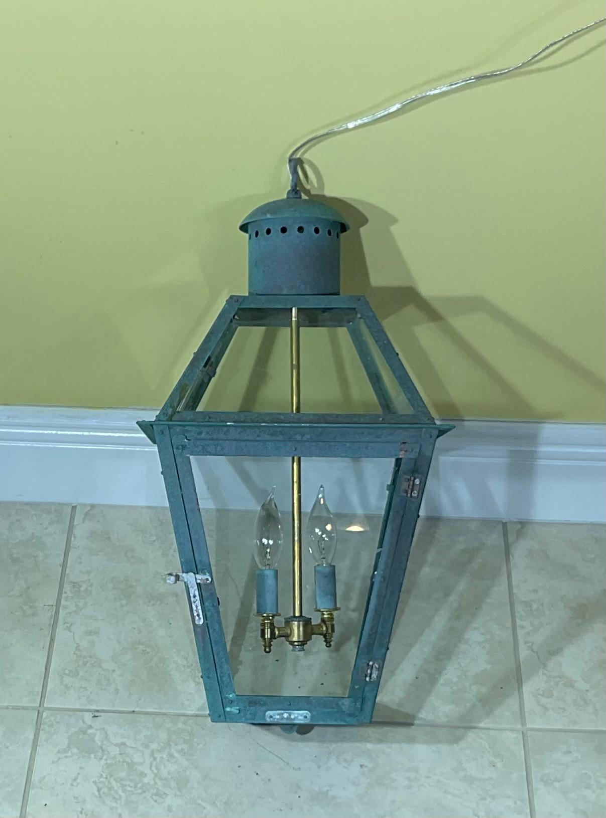 Hand-Crafted Vintage Four-Sides Hanging Copper Lantern For Sale