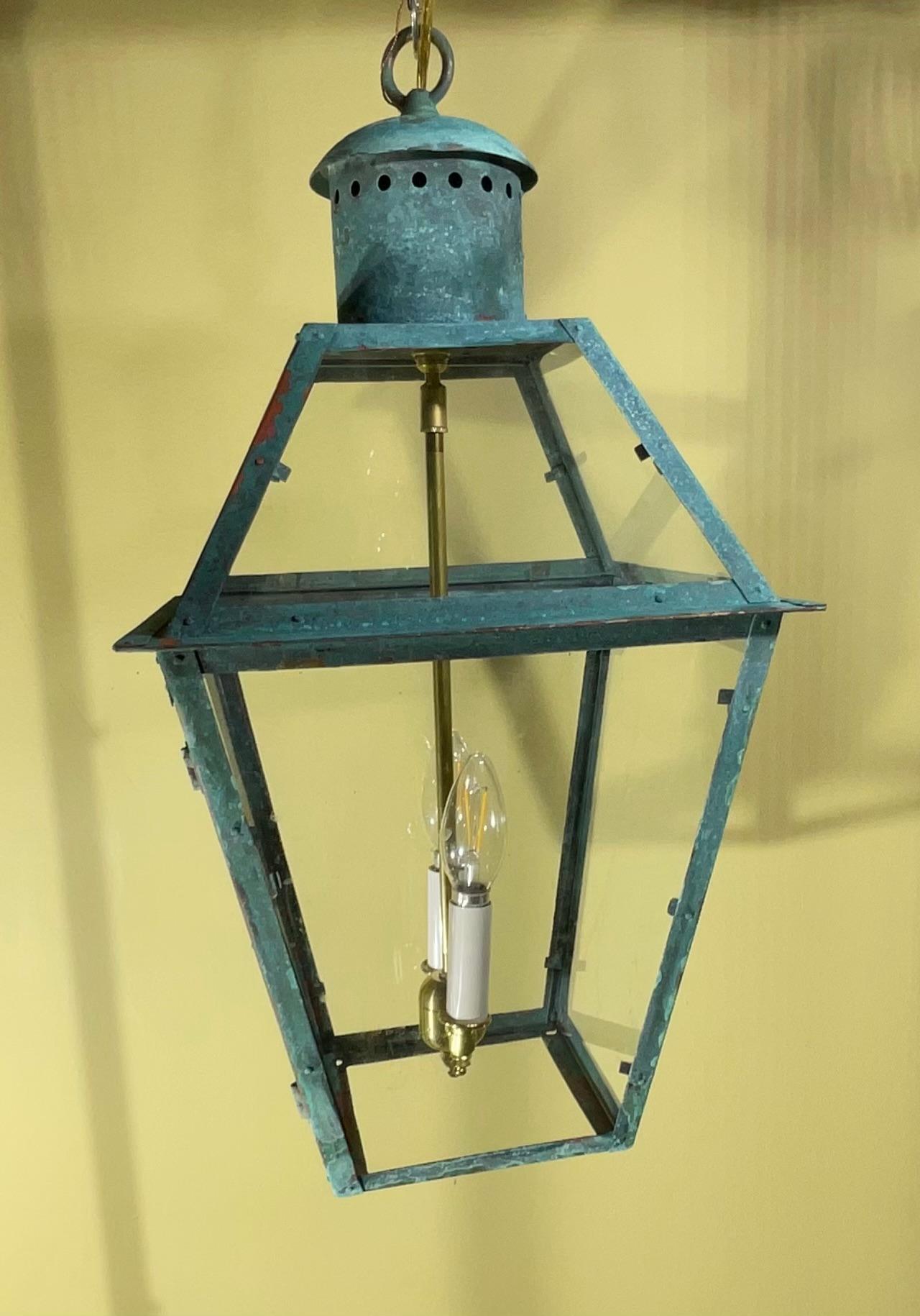 20th Century Vintage Four-Sides Hanging Copper Lantern For Sale