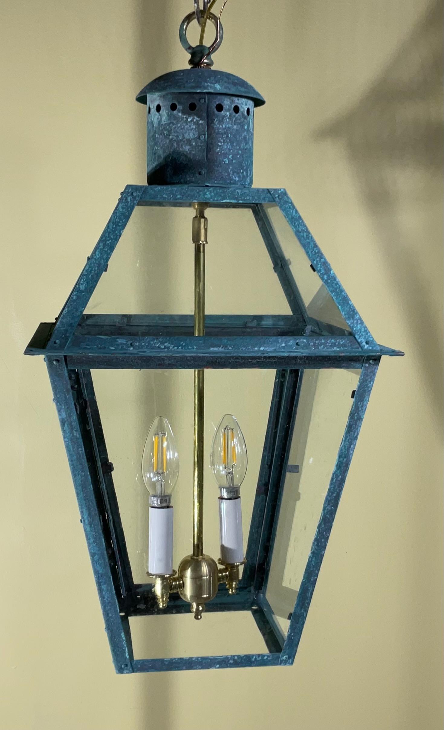 20th Century Vintage Four-Sides Hanging Copper Lantern For Sale