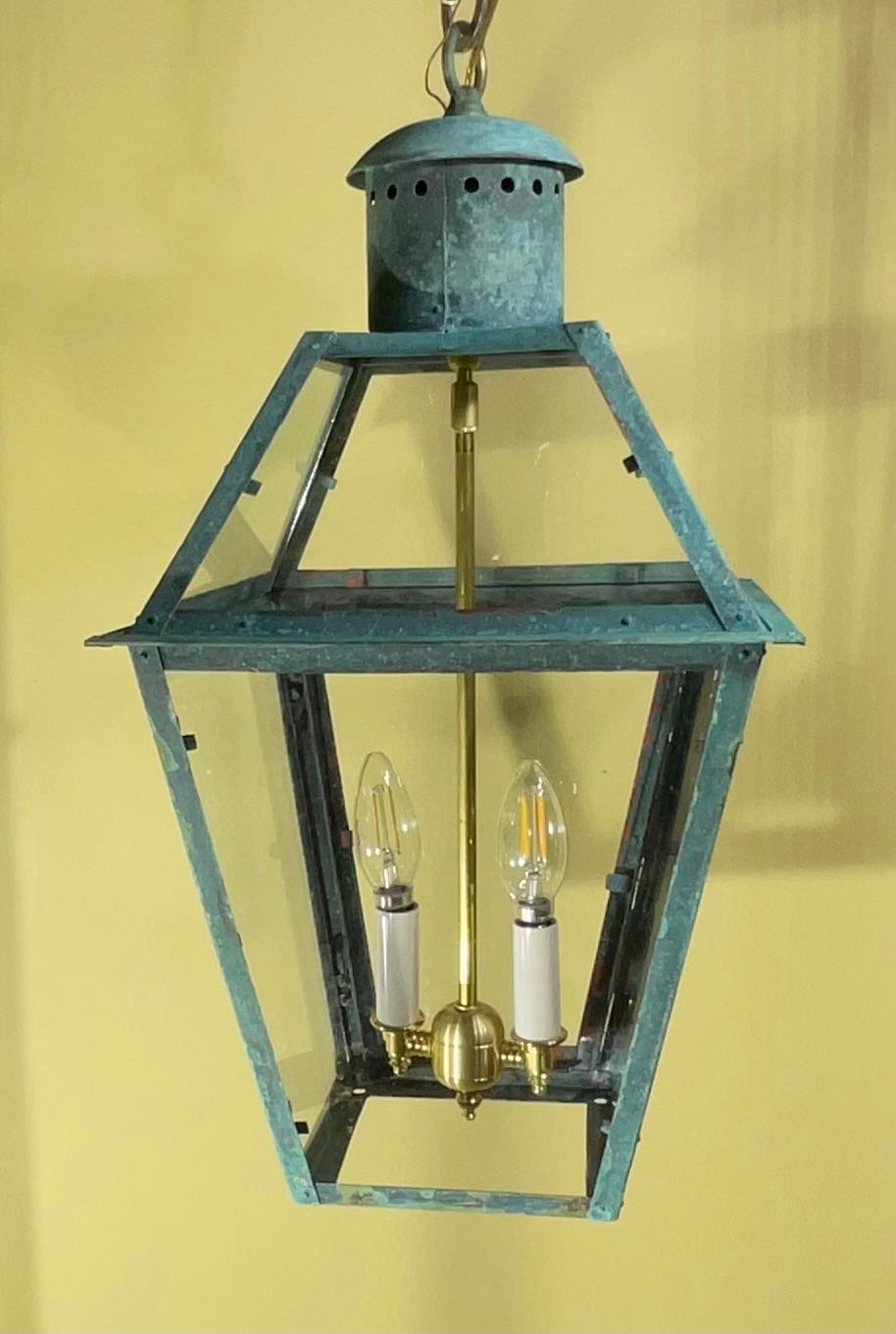 Vintage Four-Sides Hanging Copper Lantern For Sale 1