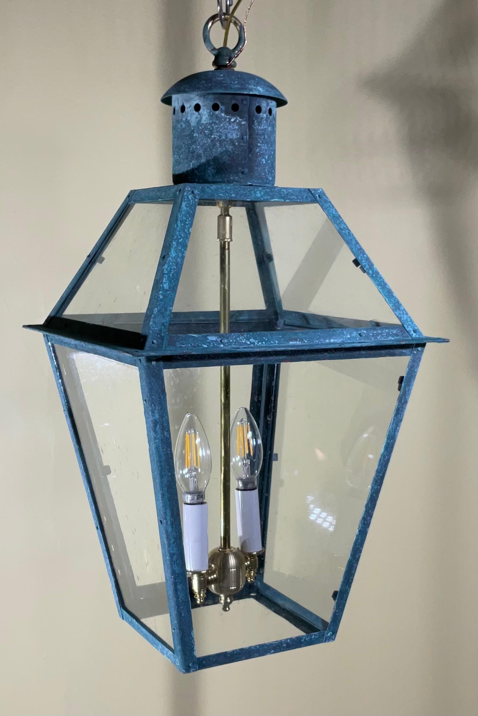 Vintage Four-Sides Hanging Copper Lantern For Sale 1