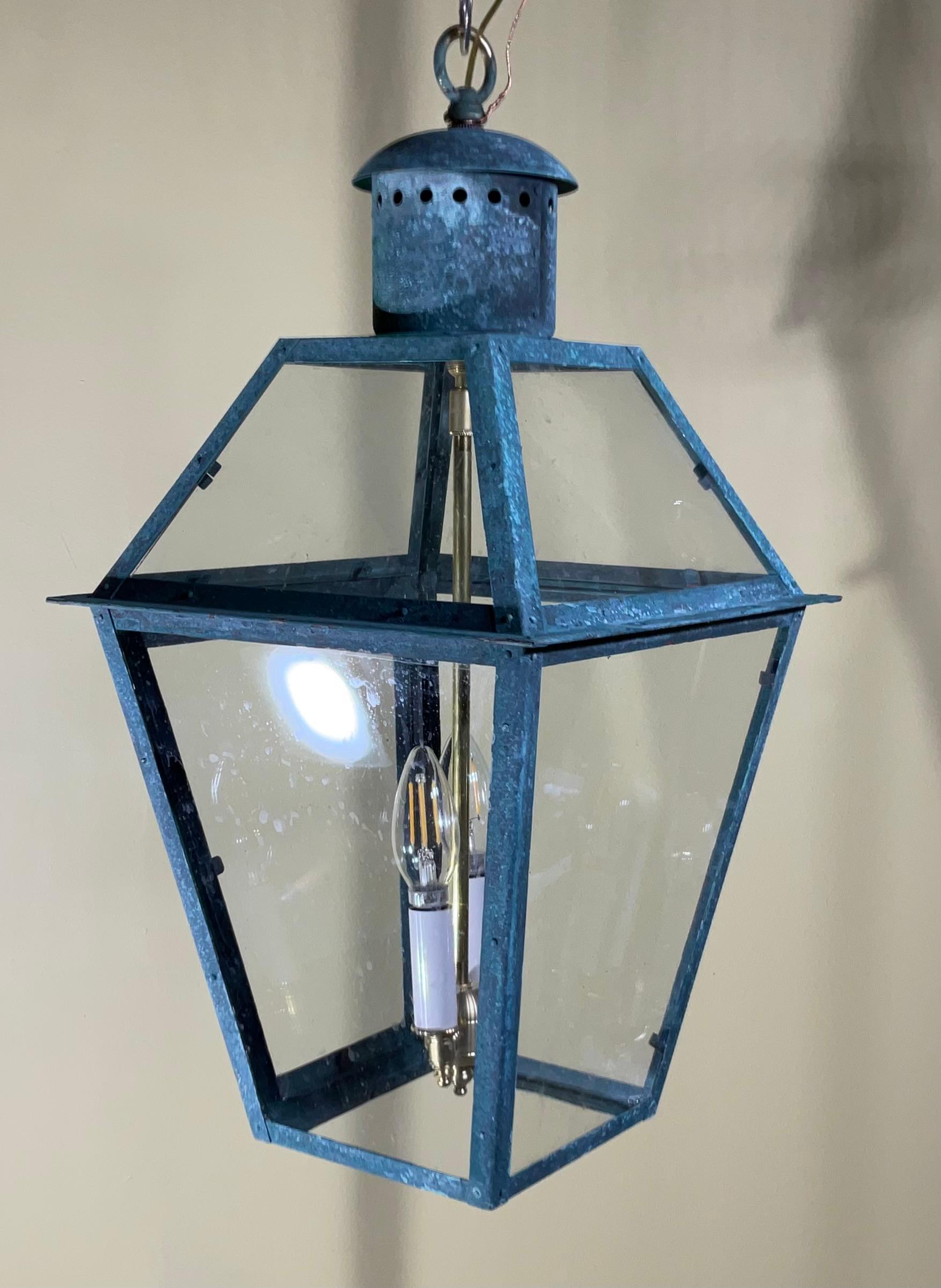 Vintage Four-Sides Hanging Copper Lantern For Sale 2