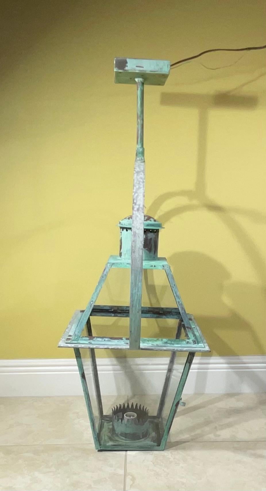 Vintage Four-Sides Hanging Copper Lantern For Sale 3