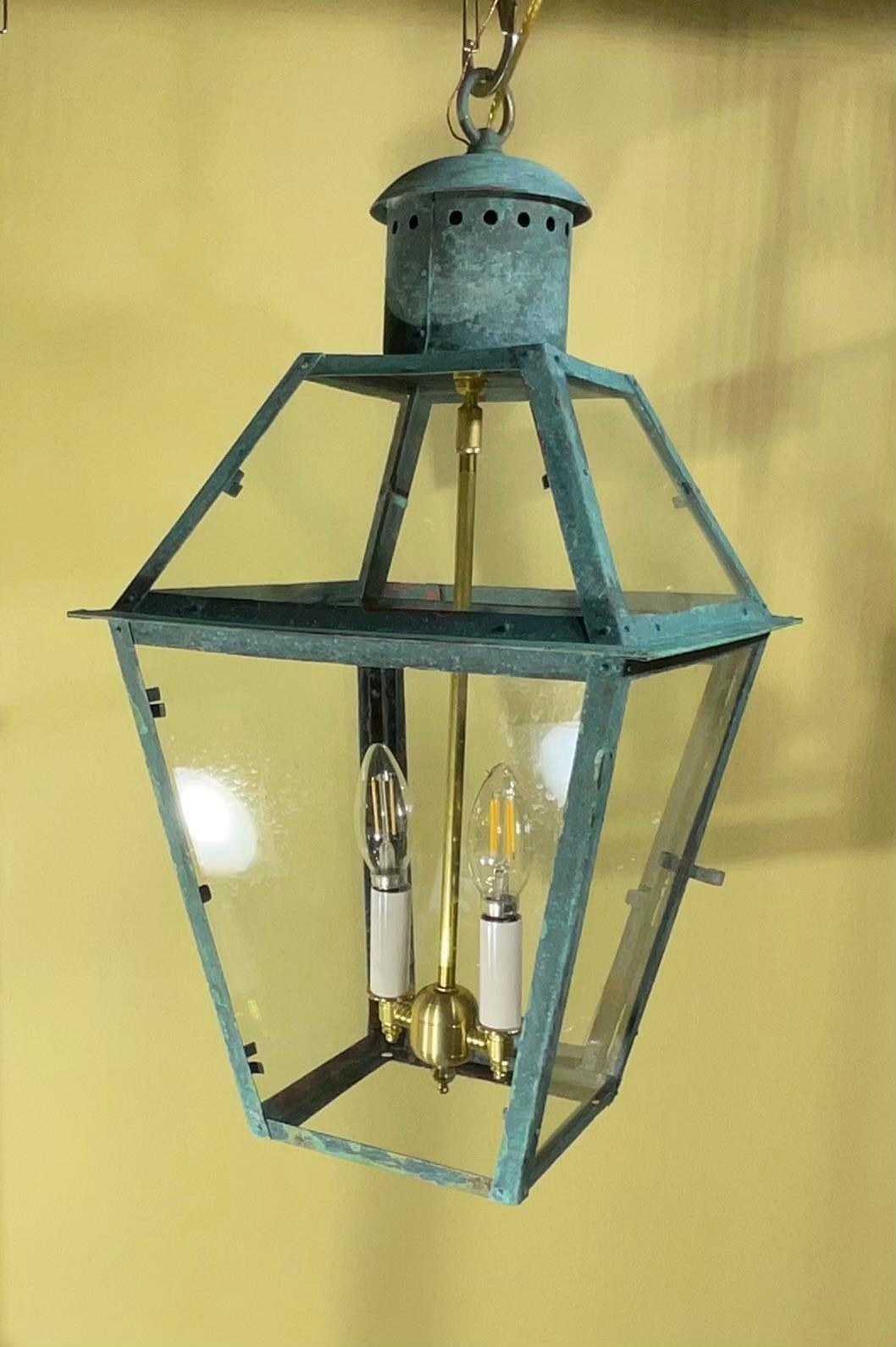 Vintage Four-Sides Hanging Copper Lantern For Sale 3