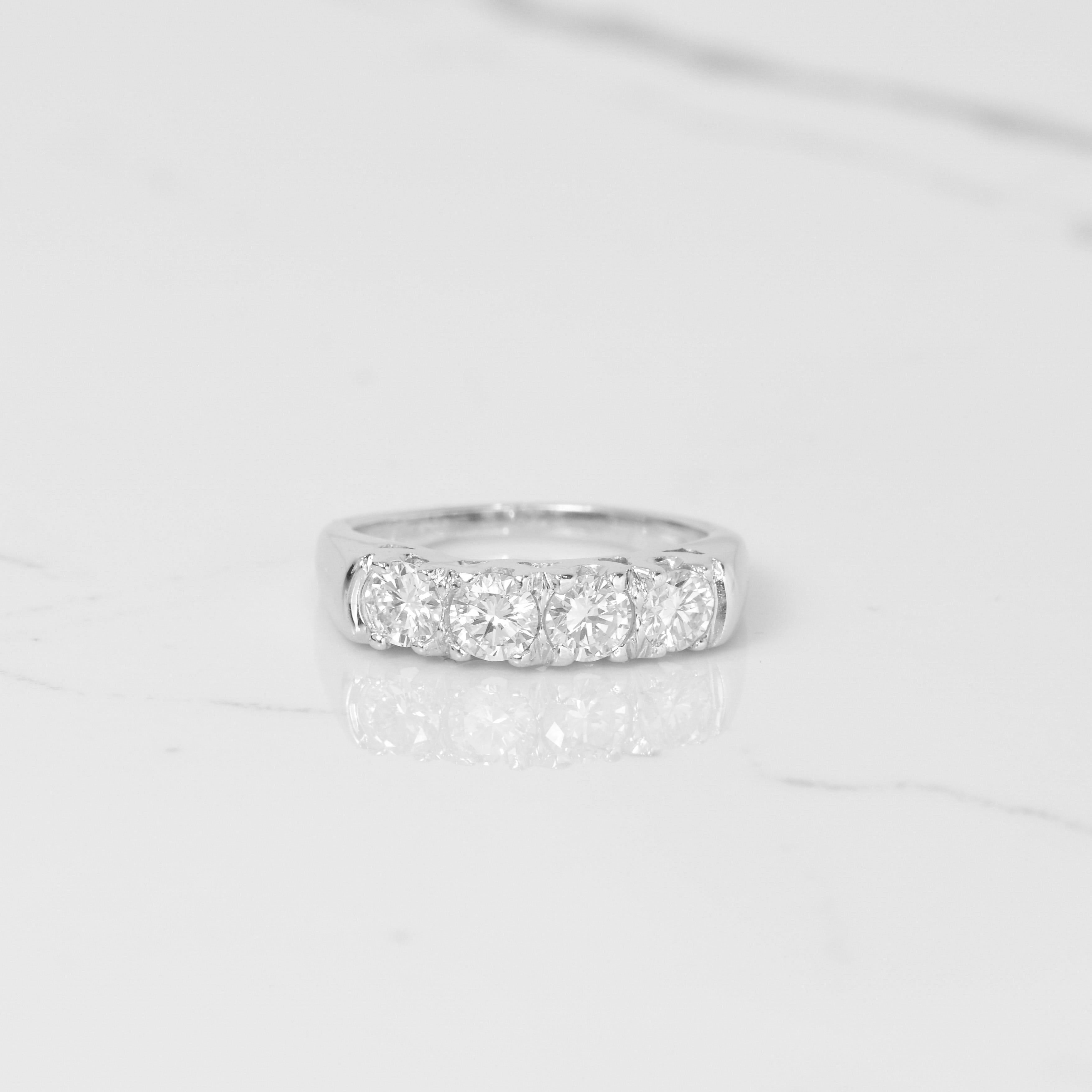 Round Cut Vintage Four Stone Diamond Anniversary Band For Sale
