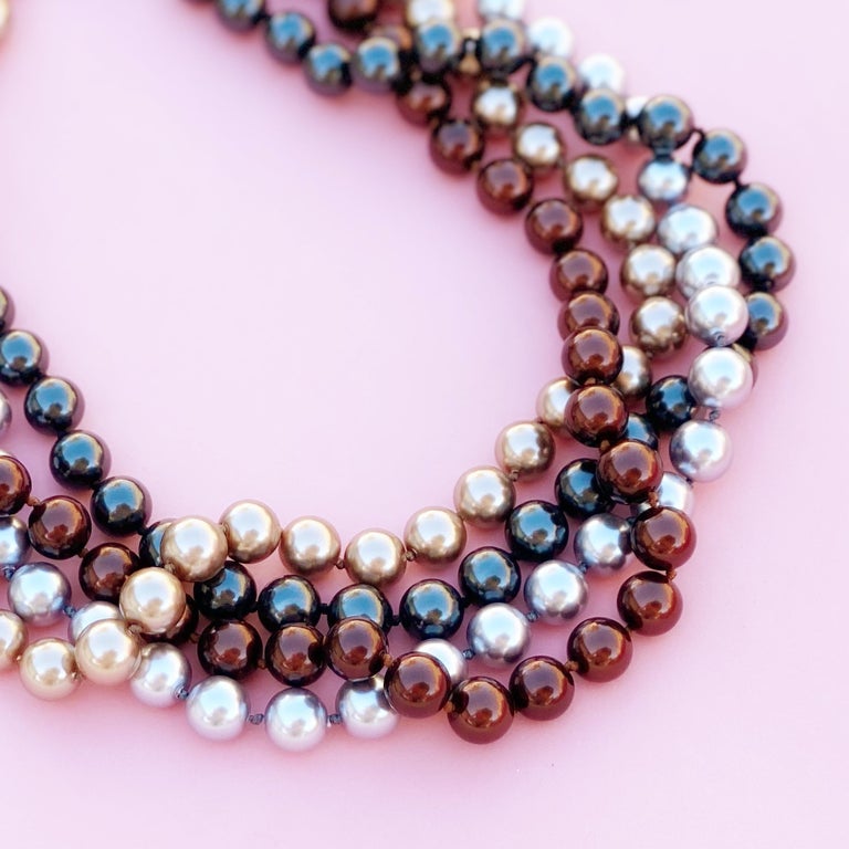 Modern Vintage Four Strand Multi Color Faux Pearl Necklace by Kenneth Jay Lane, 1980s For Sale