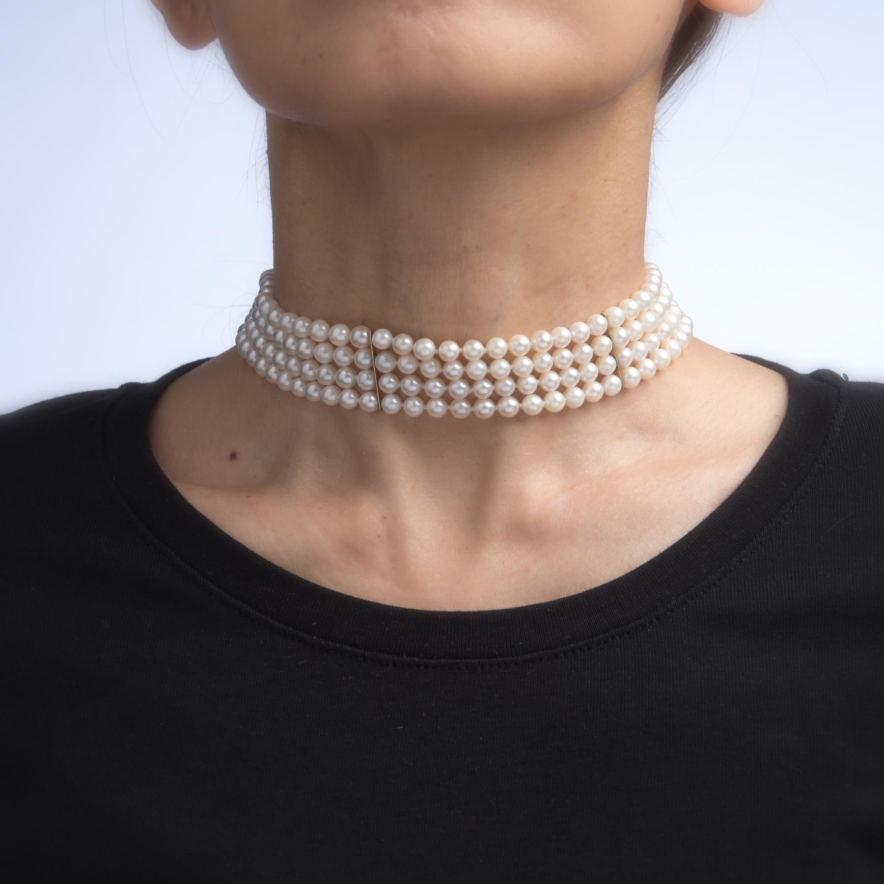 Multi Strand Pearl Necklace w/ Onyx & Diamonds in 14k - Filigree Jewelers