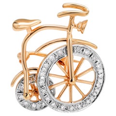 Fourteen Karat Yellow and White Gold Bicycle Diamond Brooch 