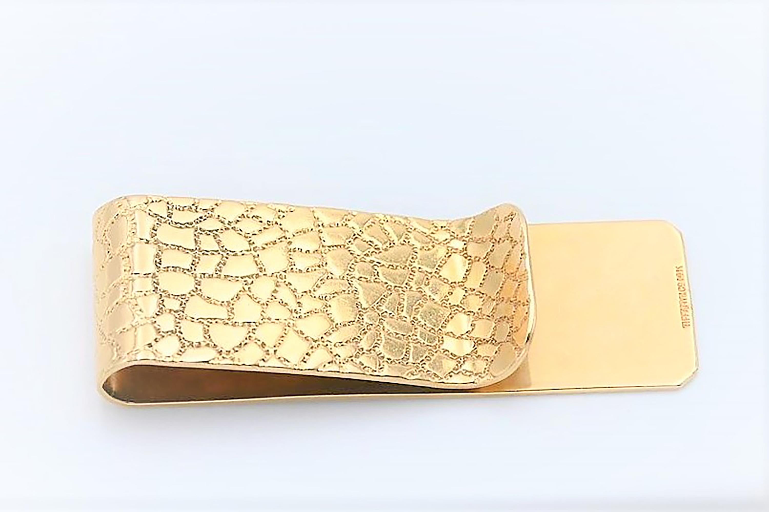 Contemporary Vintage Fourteen Karat Yellow Gold Alligator Money Clip Signed Tiffany and Co