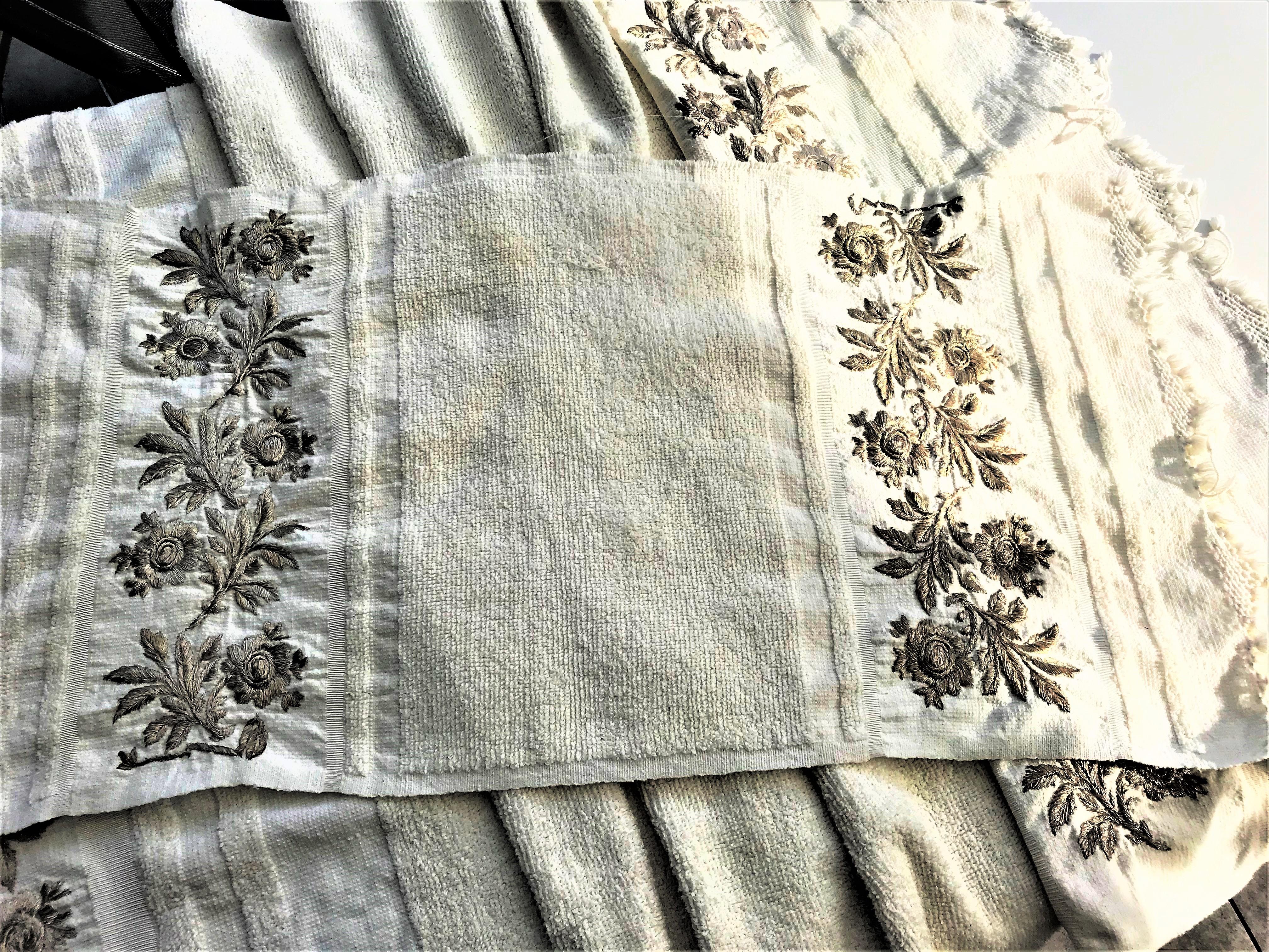 Vintage fouta hammam Handtuch 100% Baumwolle bestickt mit silberner Stickerei   im Angebot 6