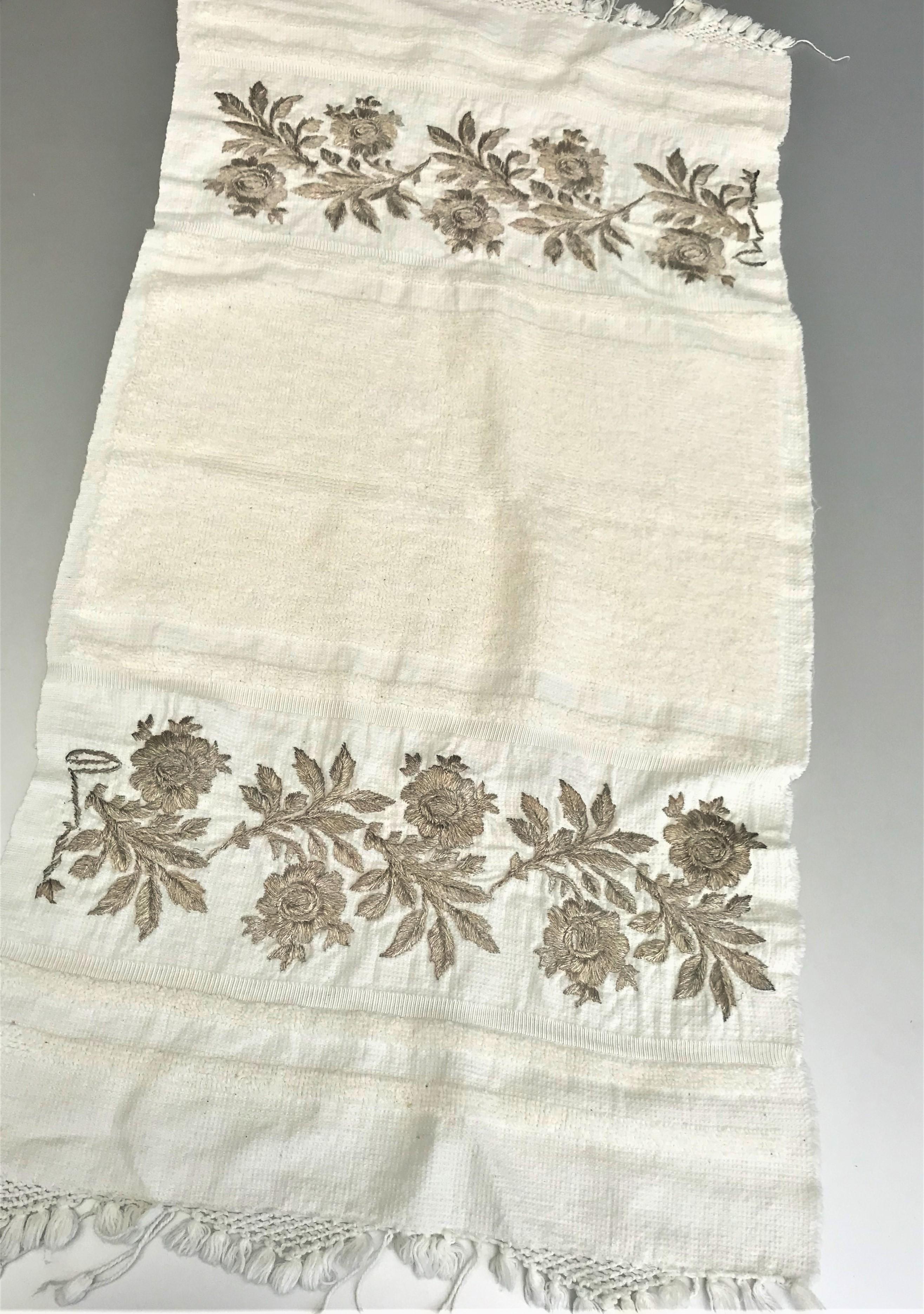 Vintage fouta hammam Handtuch 100% Baumwolle bestickt mit silberner Stickerei   im Angebot 9