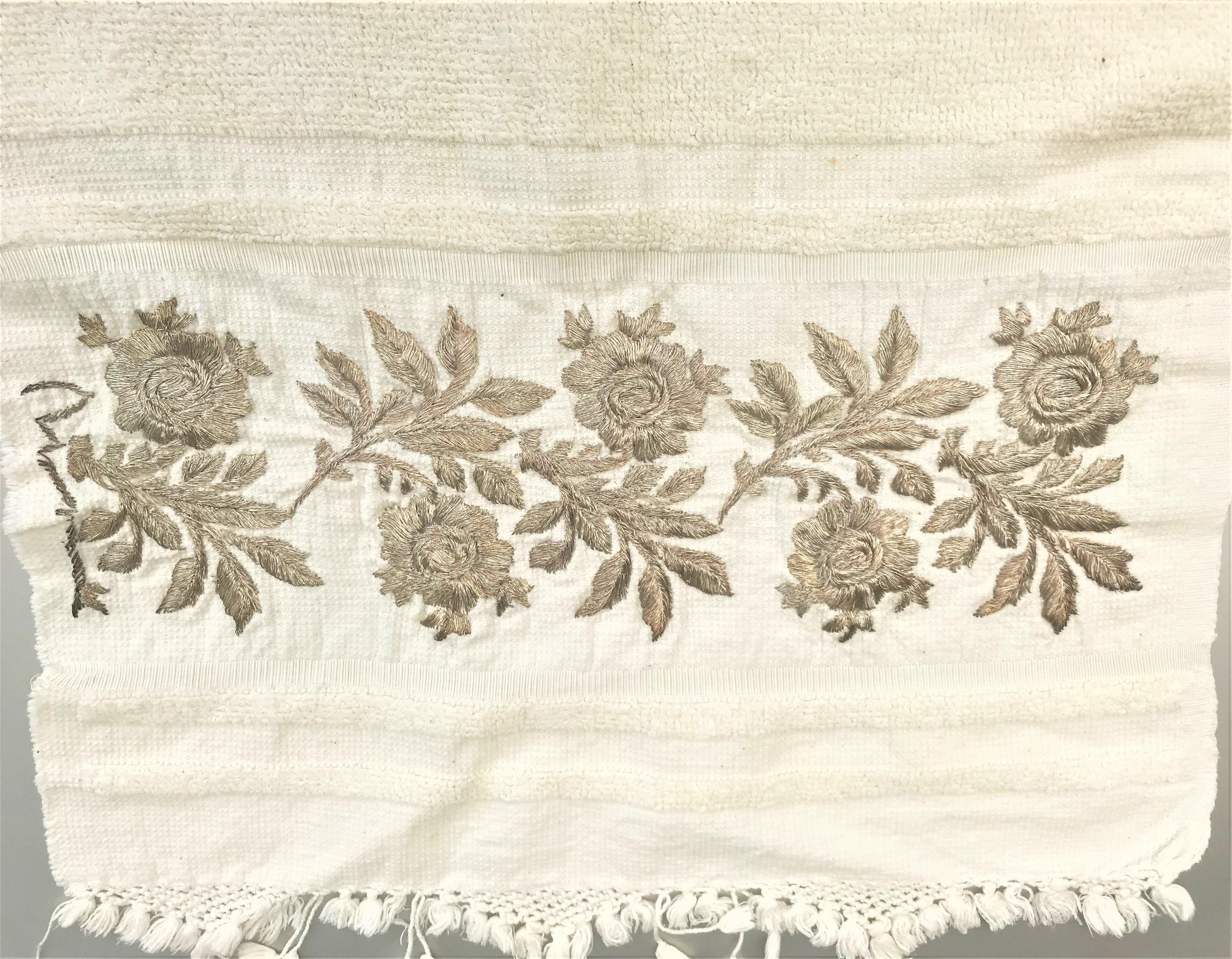 Vintage fouta hammam Handtuch 100% Baumwolle bestickt mit silberner Stickerei   im Angebot 11