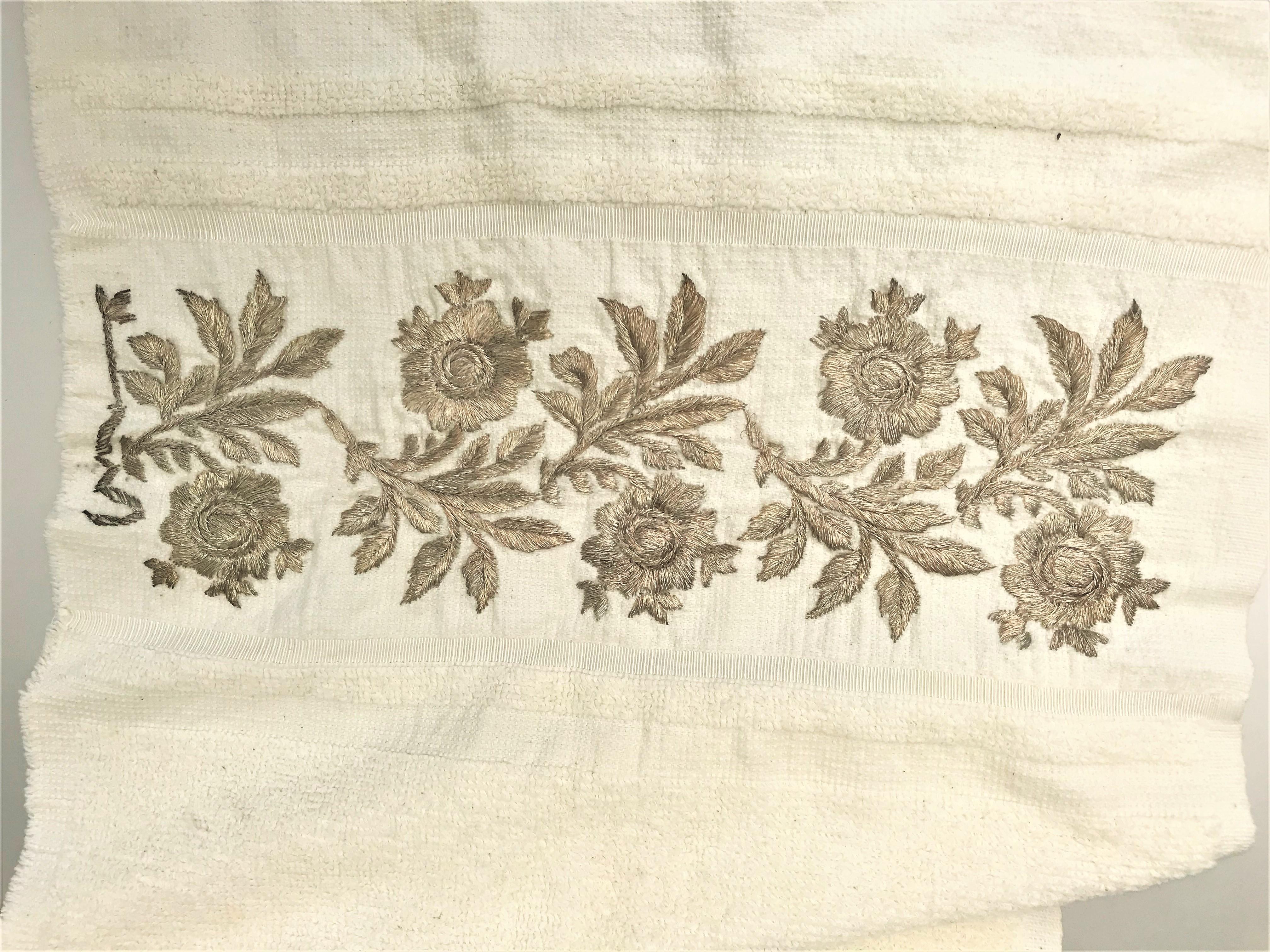 Vintage fouta hammam Handtuch 100% Baumwolle bestickt mit silberner Stickerei   im Angebot 12