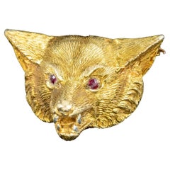 Vintage Fox Brooch 9ct Gold Ruby Eyes Alasbaster and Wilson