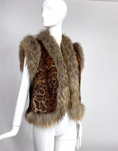 Vintage Fox Fur & Stenciled Faux Ocelot Fur Gilet 1970s