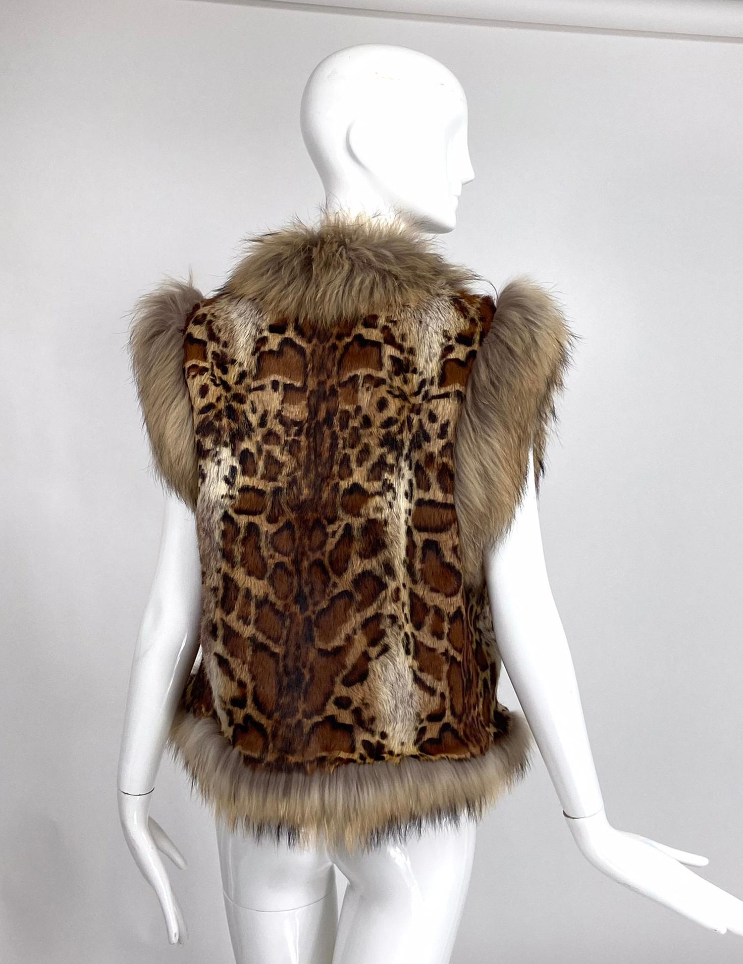 Women's Vintage Fox Fur & Stenciled Faux Ocelot Fur Gilet 1970s