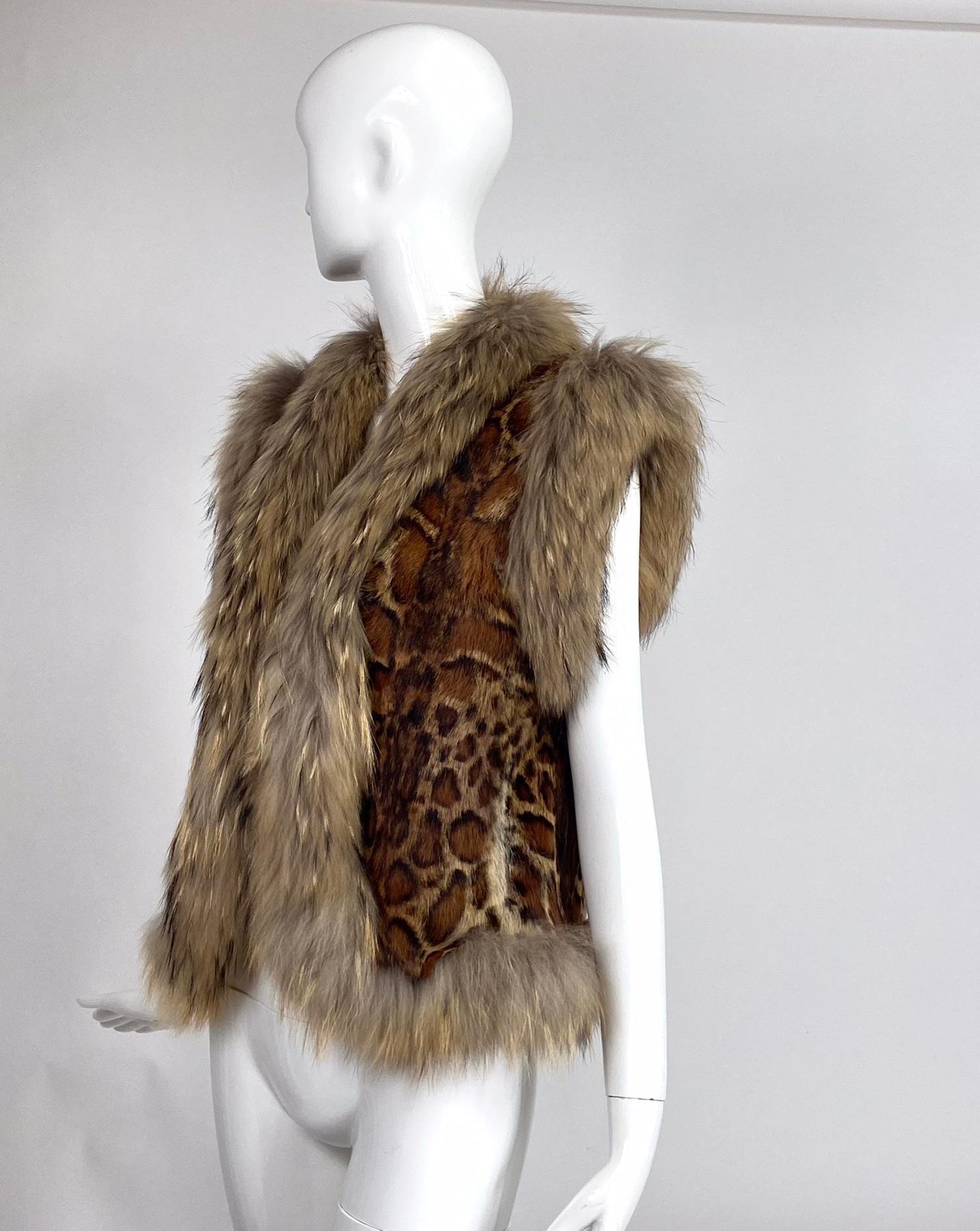 Vintage Fox Fur & Stenciled Faux Ocelot Fur Gilet 1970s 2