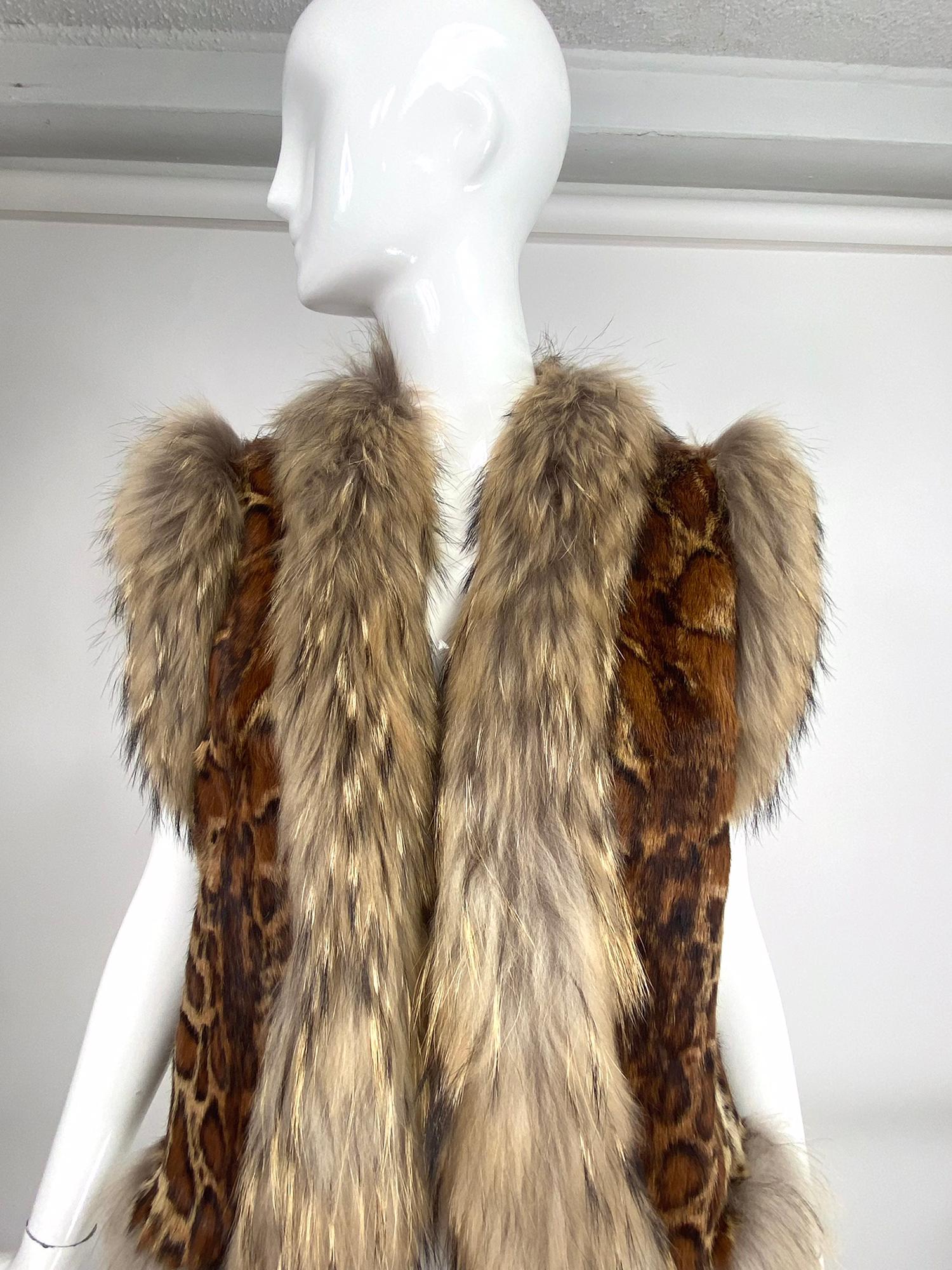 Vintage Fox Fur & Stenciled Faux Ocelot Fur Gilet 1970s 3