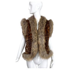 Gilet vintage en fourrure de renard et fausse fourrure d'océlot scellée, années 1970