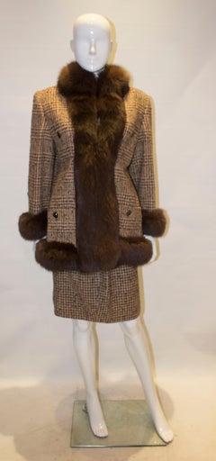 Vintage Fox Fur Trimmed Skirt Suit
