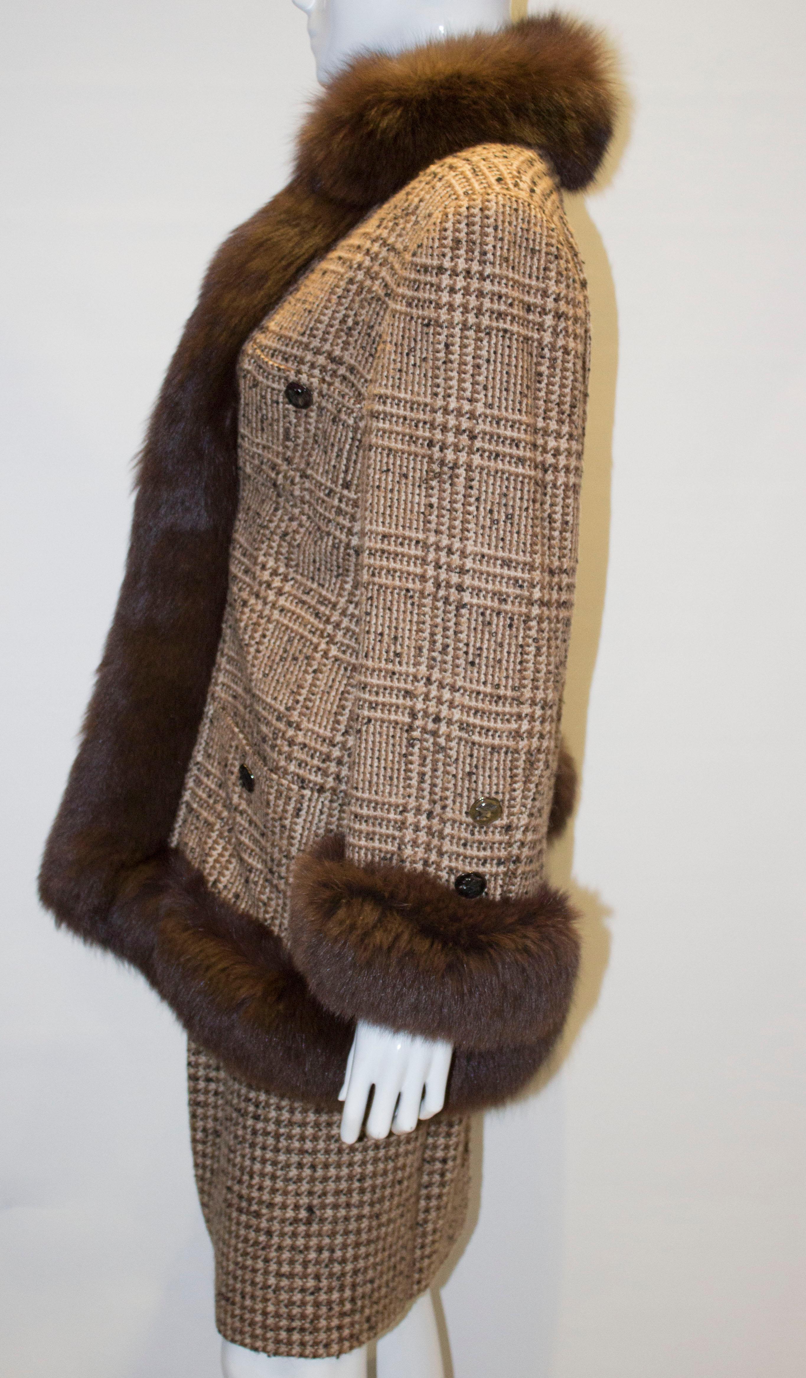Women's Vintage Fox Fur Trimmed Skirt Suit