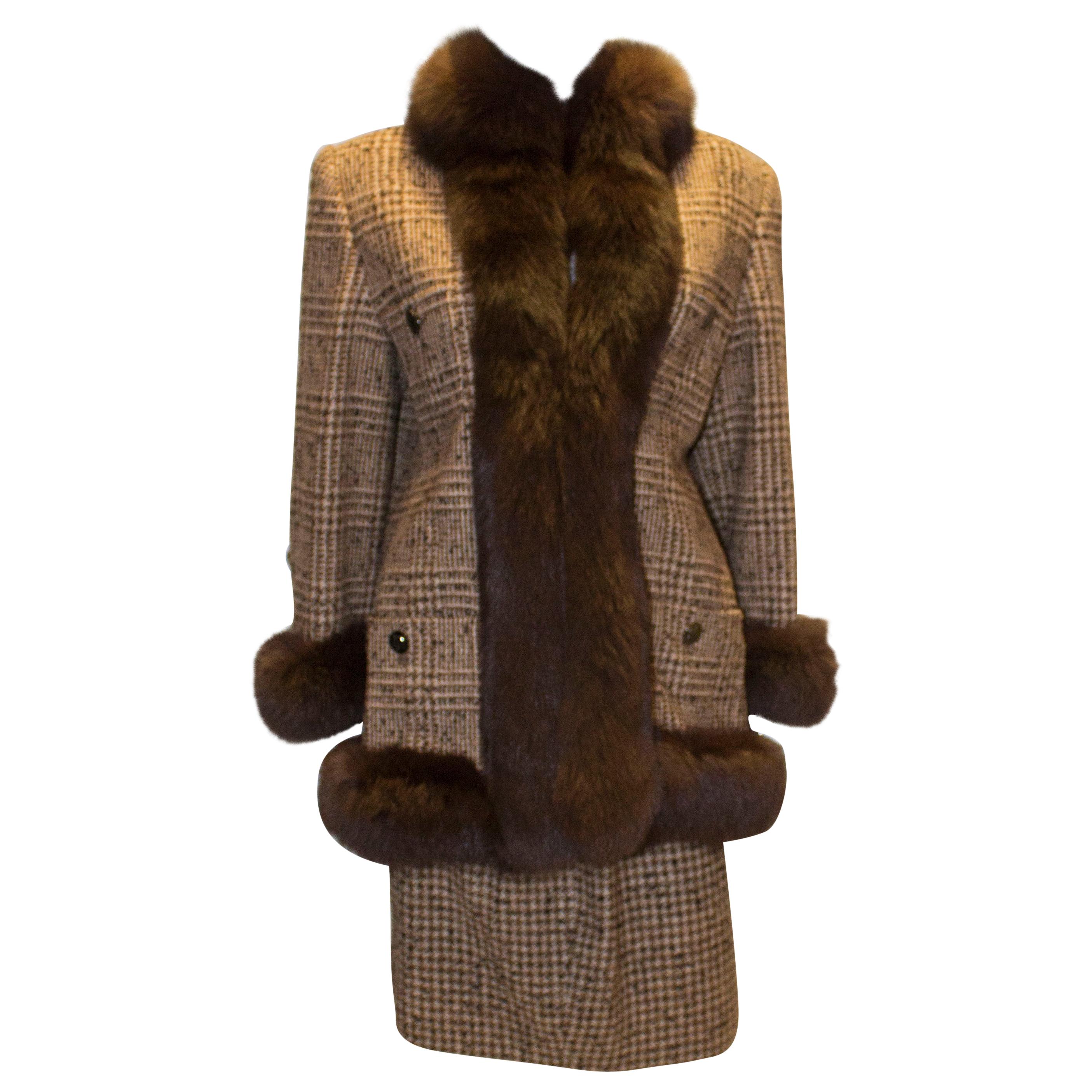 Vintage Fox Fur Trimmed Skirt Suit