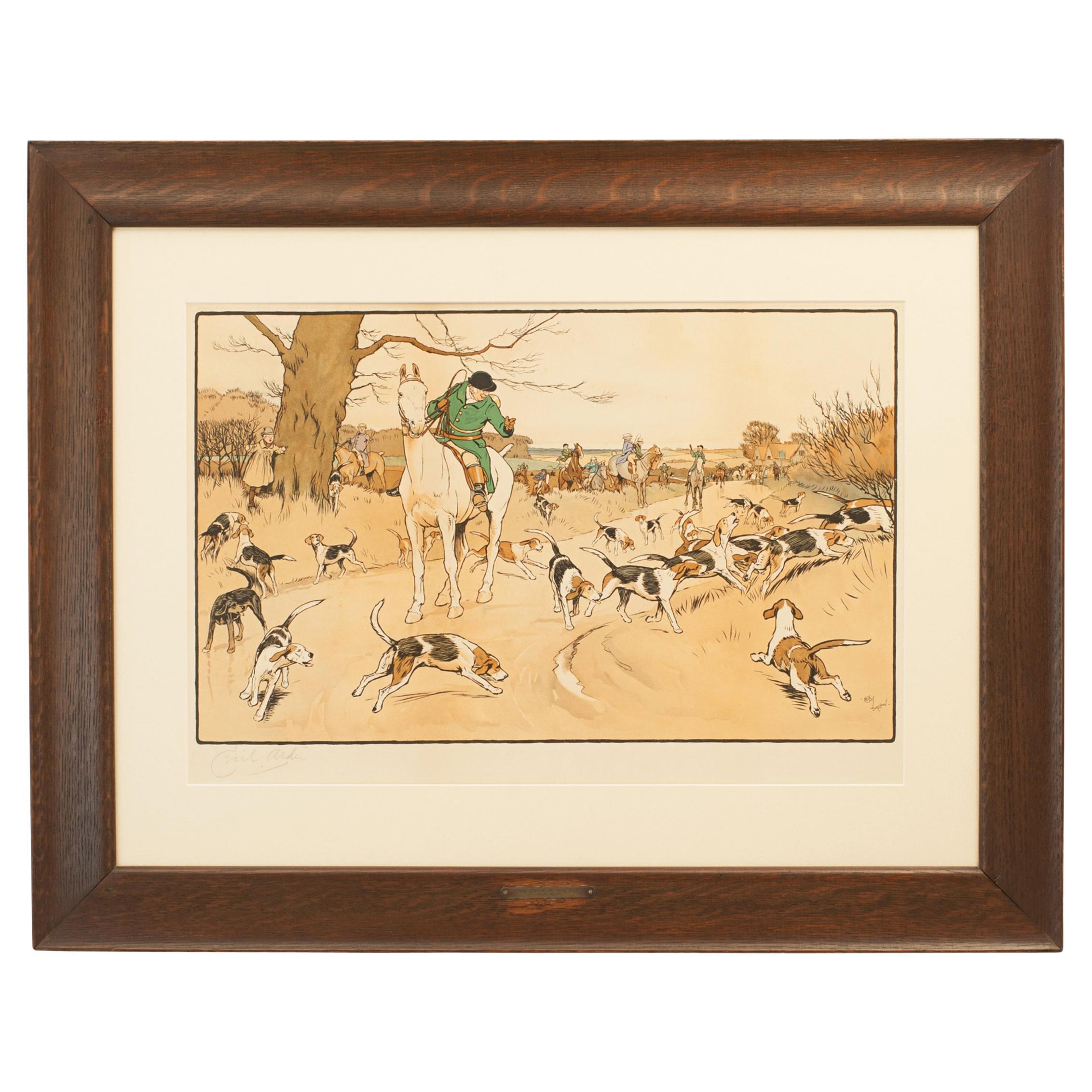 Vintage Fox Hunting Print, A Check In The road, By Cecil Aldin