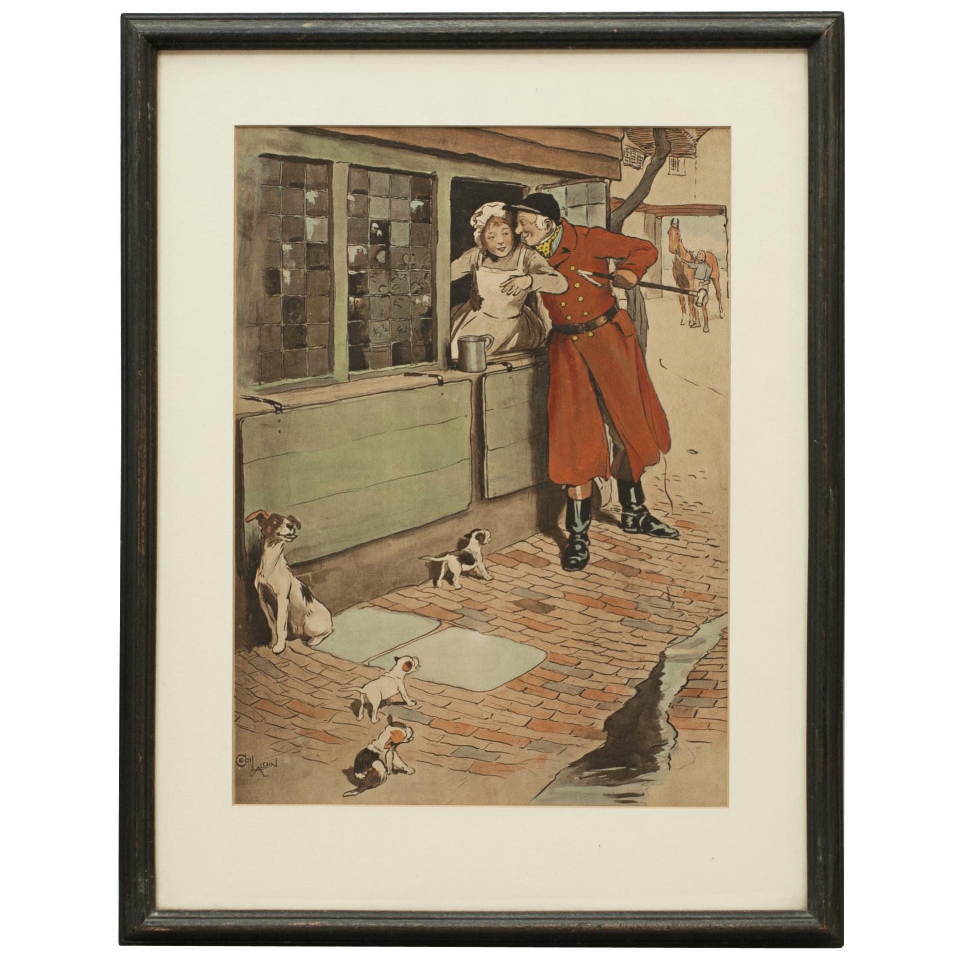 Stampa vintage sulla caccia alla volpe, Cacciatore amoroso di Cecil Aldin