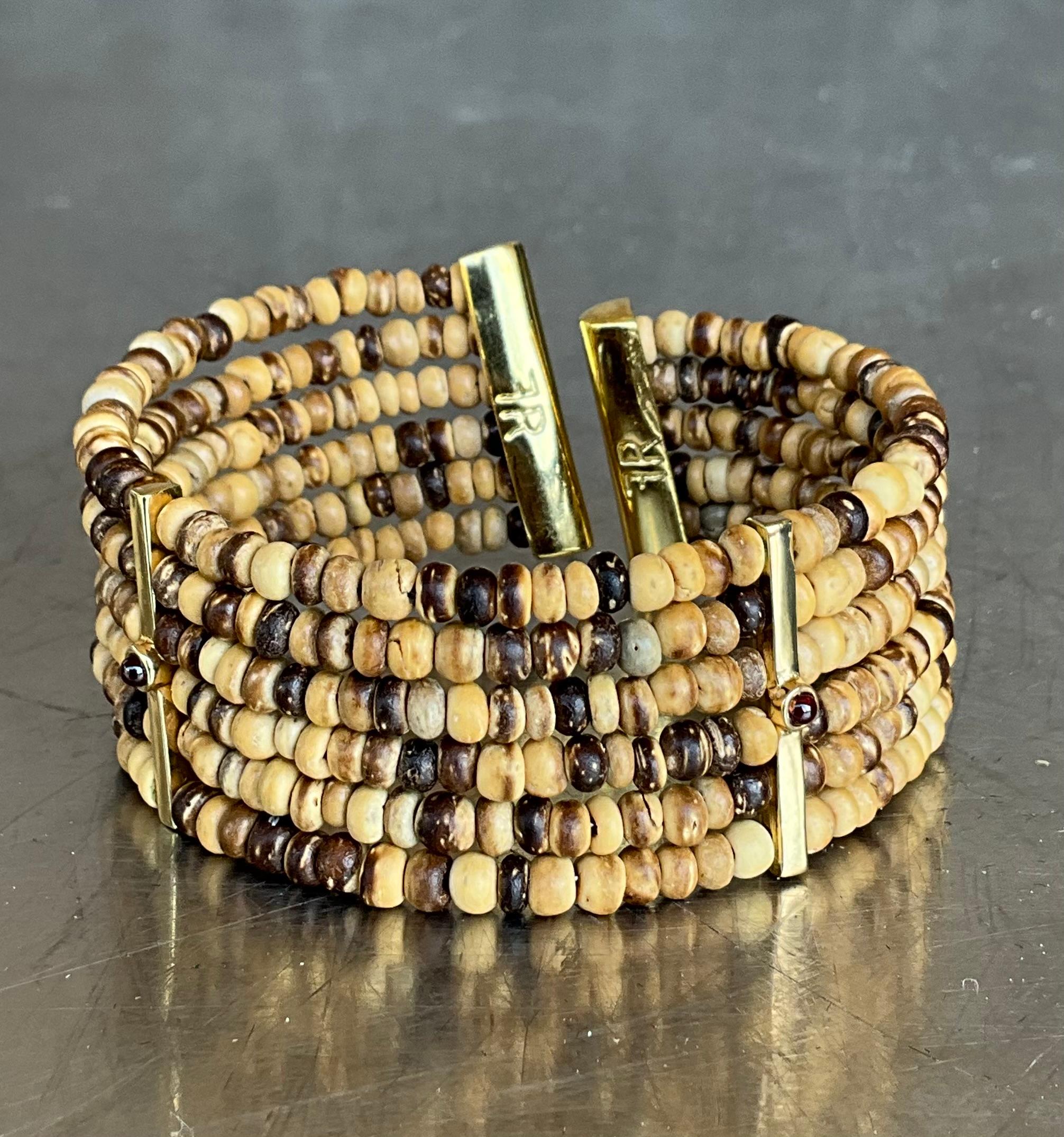 ​Coconut shell beaded bracelets are cherished for their natural, earthy appeal and are often associated with bohemian or tropical styles.

These bracelets are typically handcrafted from coconut shells, which are sliced into beads and strung