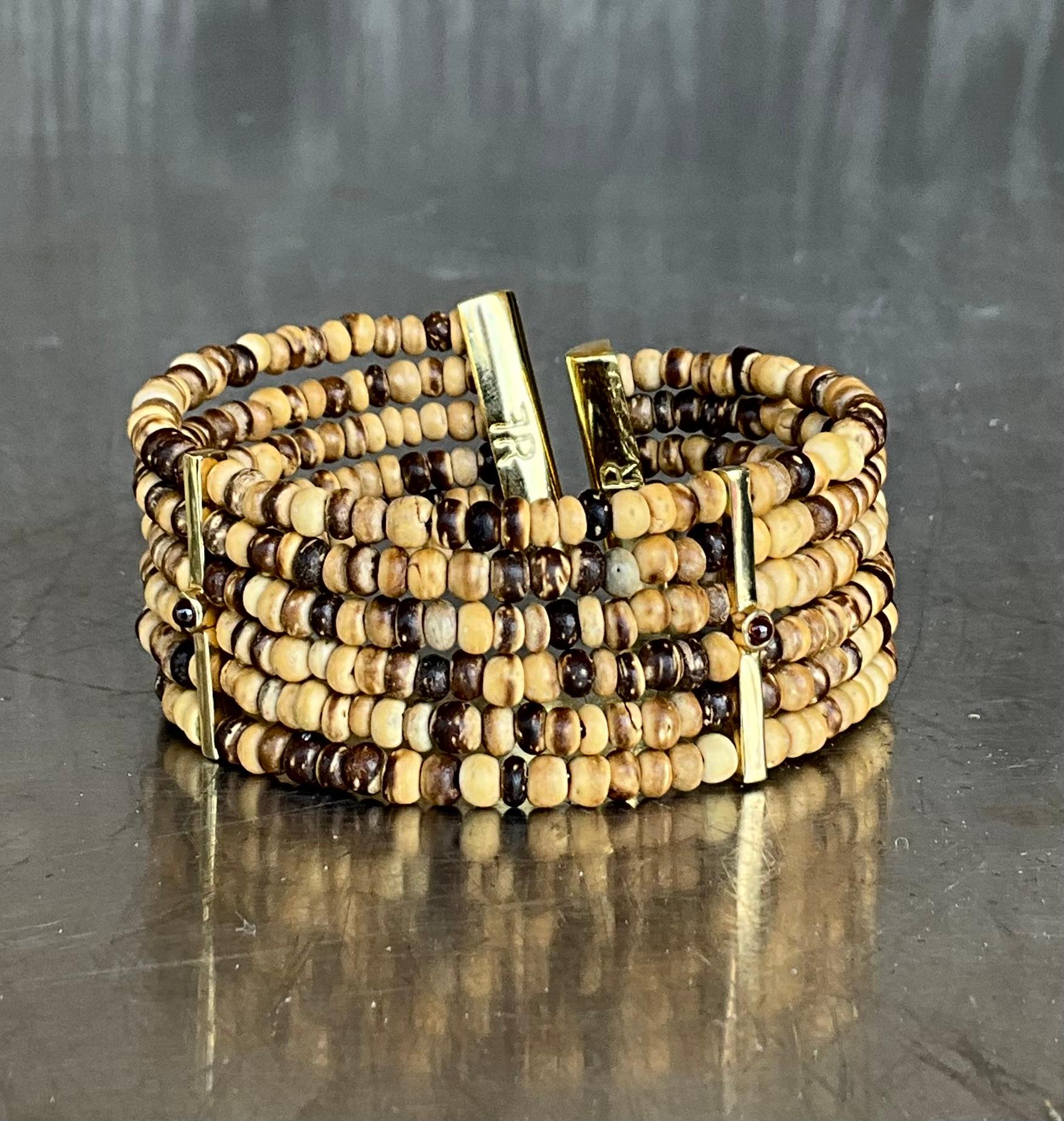 Women's or Men's Vintage FR Coconut Beaded Bracelet For Sale