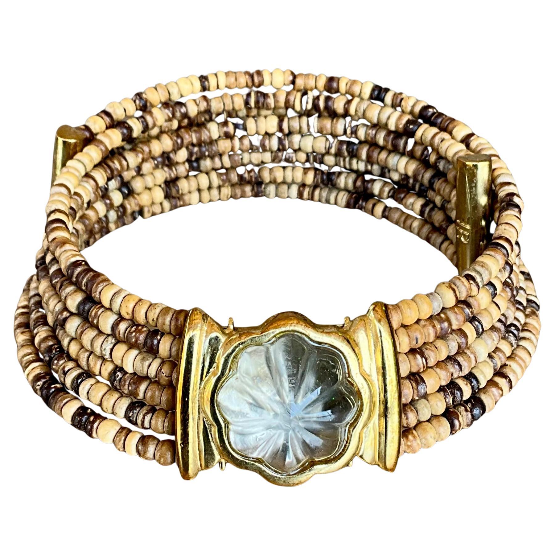 Vintage FR Coconut Beaded Choker Necklace