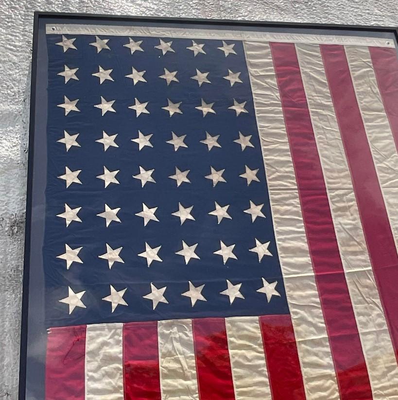 American Classical Vintage Framed 48 Star American Flag For Sale