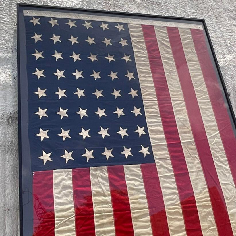 20th Century Vintage Framed 48 Star American Flag For Sale