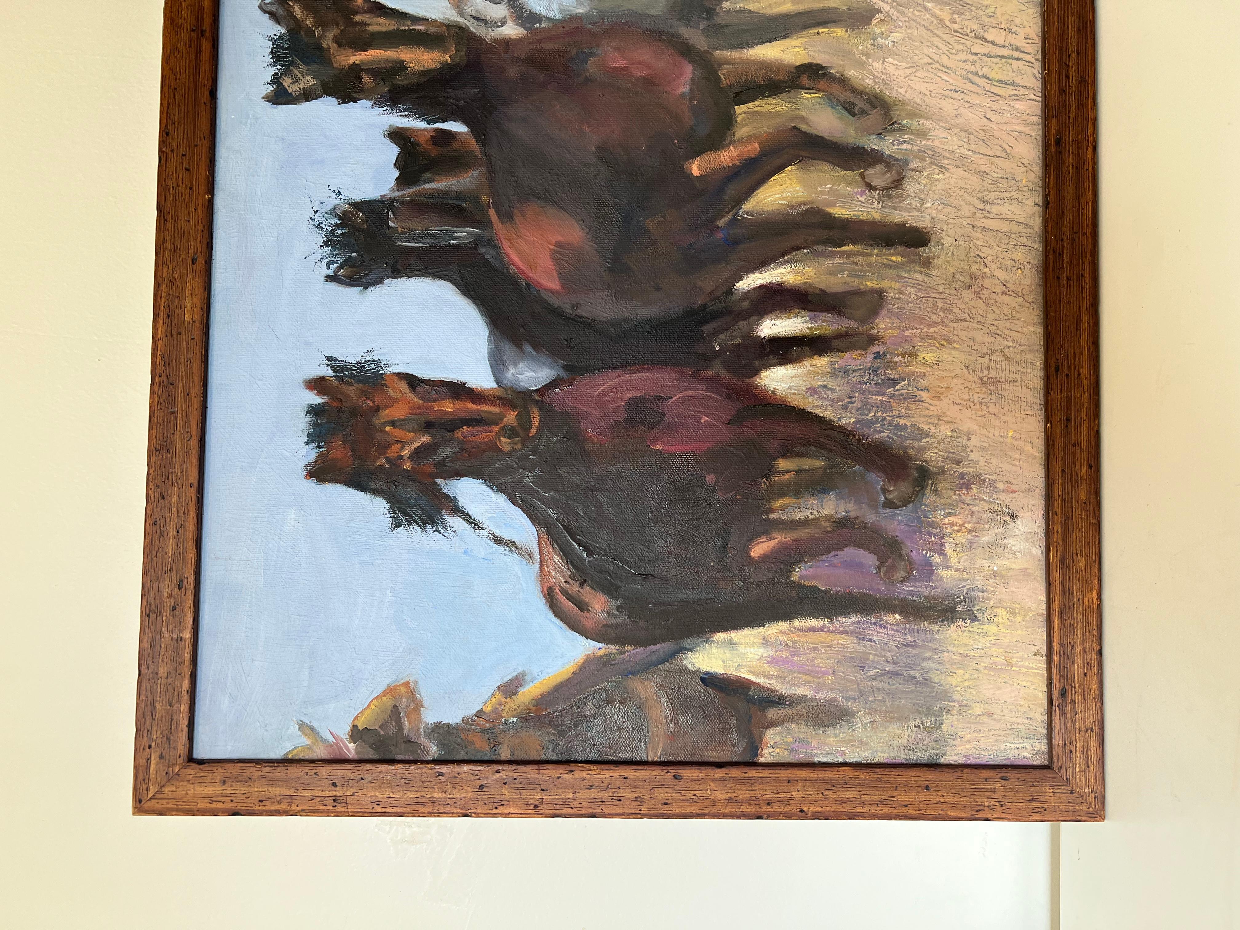 Vintage gerahmte abstrakte Malerei (Holz) im Angebot