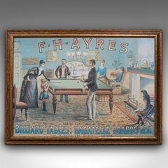 Vintage Framed Advertisement, English, Billiards, Snooker Interest, Games Room