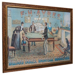 Vintage Framed Advertisement, English, Billiards, Snooker Interest, Games Room
