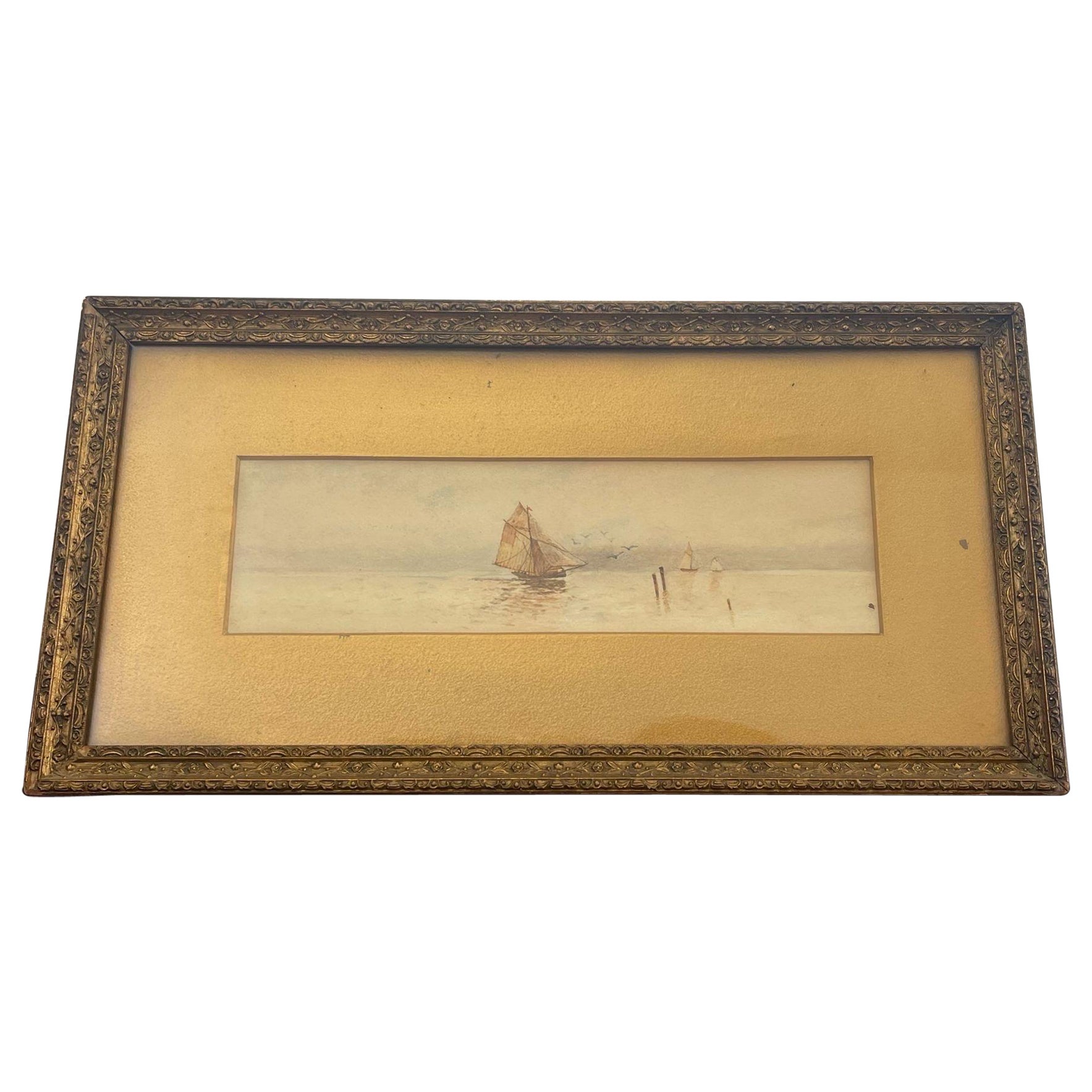 Gerahmter und mattierter Scenic Boat-Kunstwerkdruck im Vintage-Stil