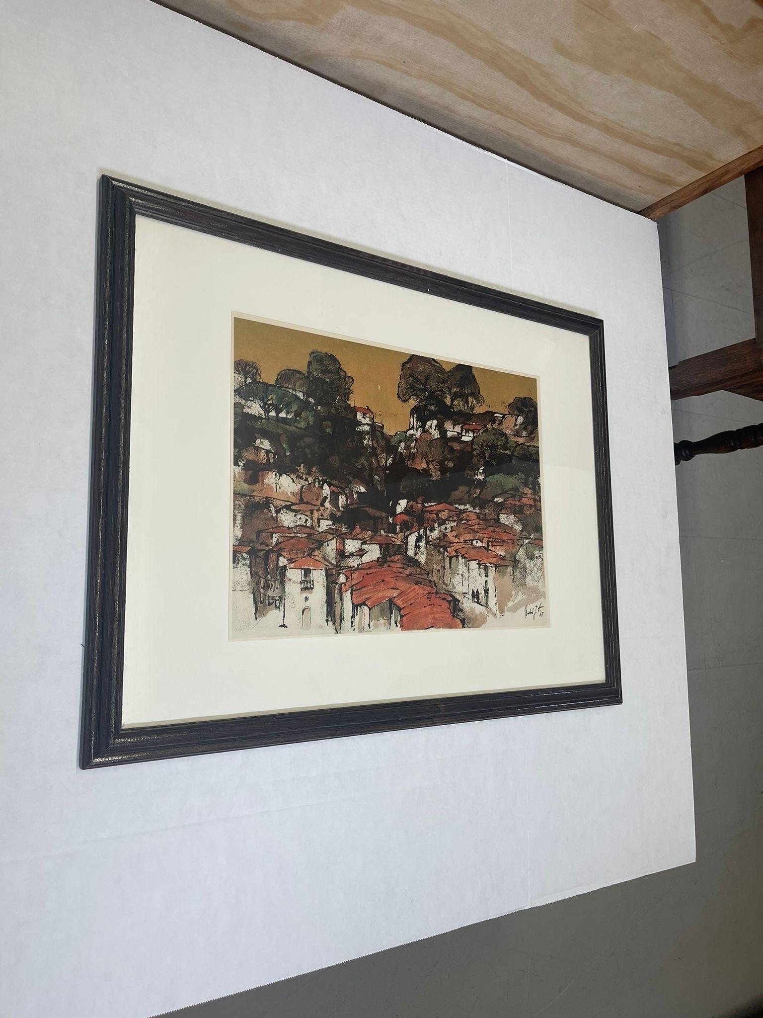 Framed and Matted within wooden frame. Signed in the Lower Corner.Abstract Cityscape print. Vintage Condition Consistent with Age as Pictured.

Dimensions. 27 W ; 1/2 D ; 20