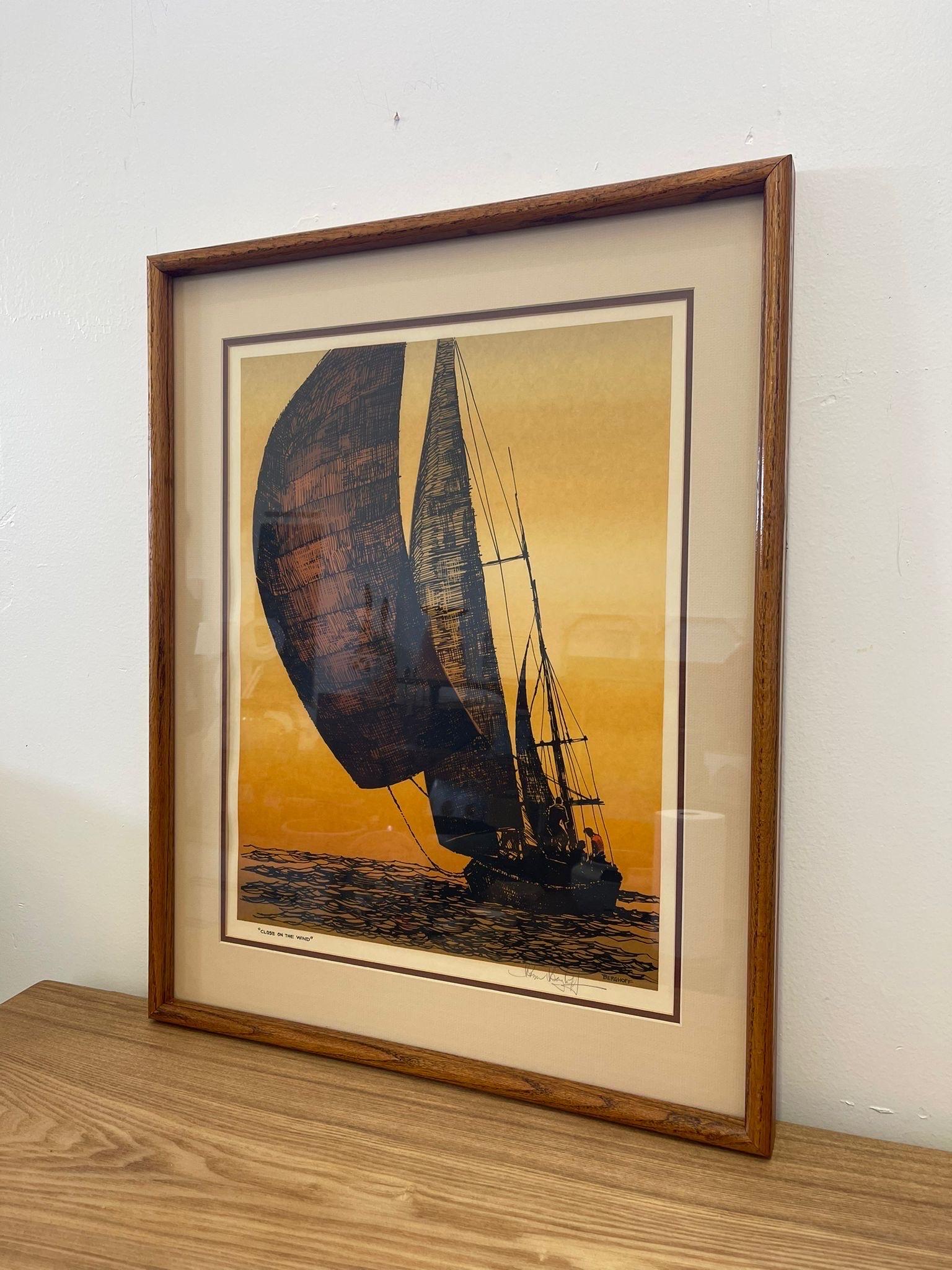 Vintage Framed and Signed Artist Roger Berghoff Mid Century Modern Serigraph  In Good Condition For Sale In Seattle, WA