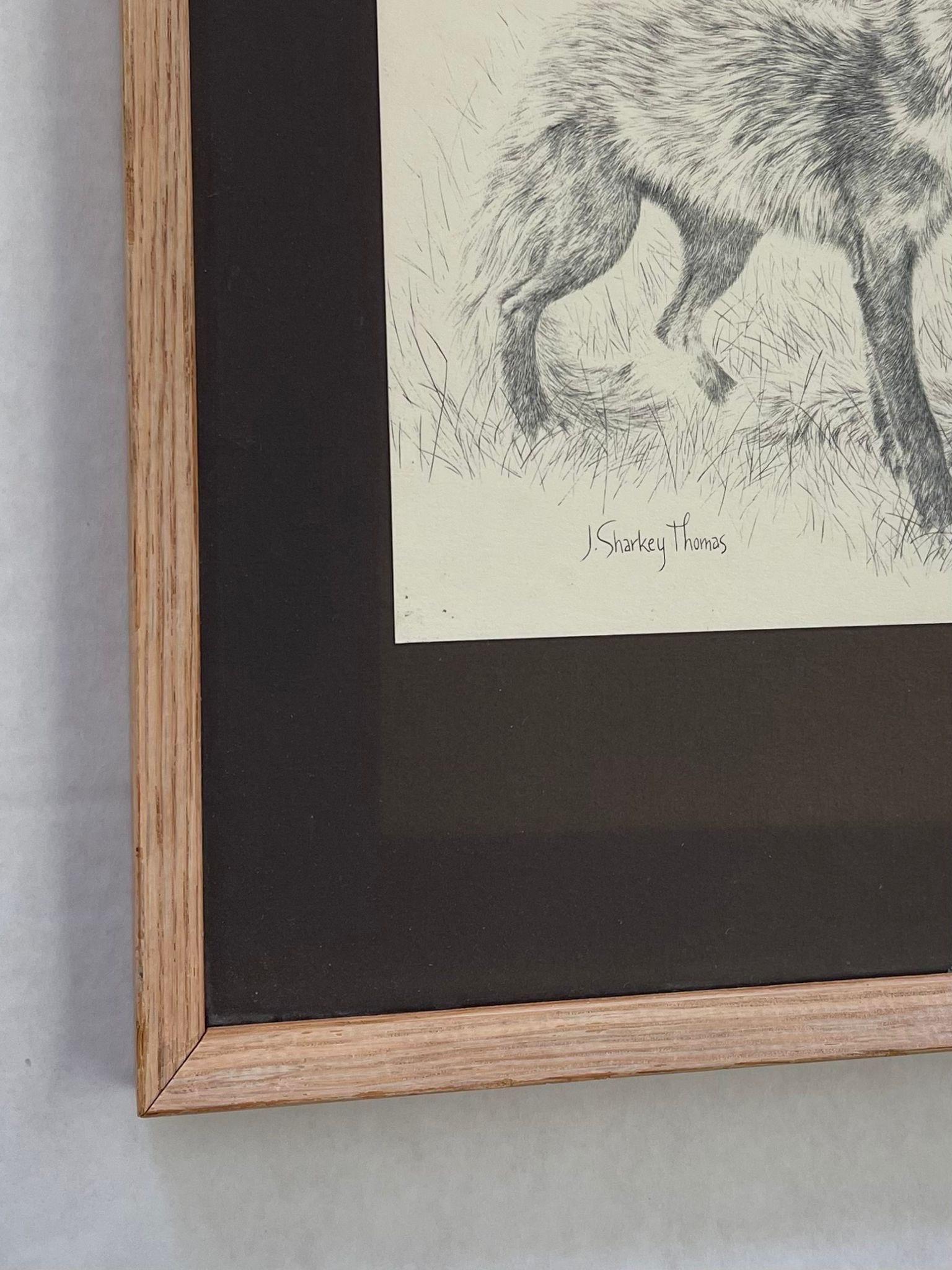Vintage Framed and Signed Artwork of Foxes. In Good Condition For Sale In Seattle, WA