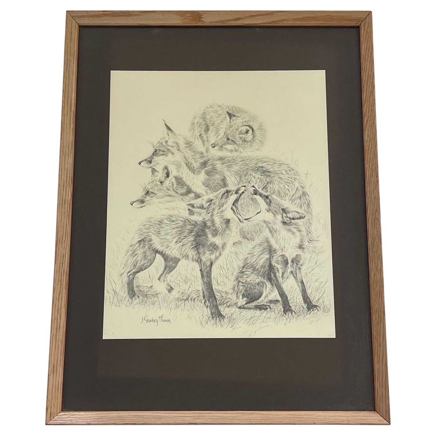 Gerahmtes und signiertes Vintage-Kunstwerk von Fuchsen. im Angebot