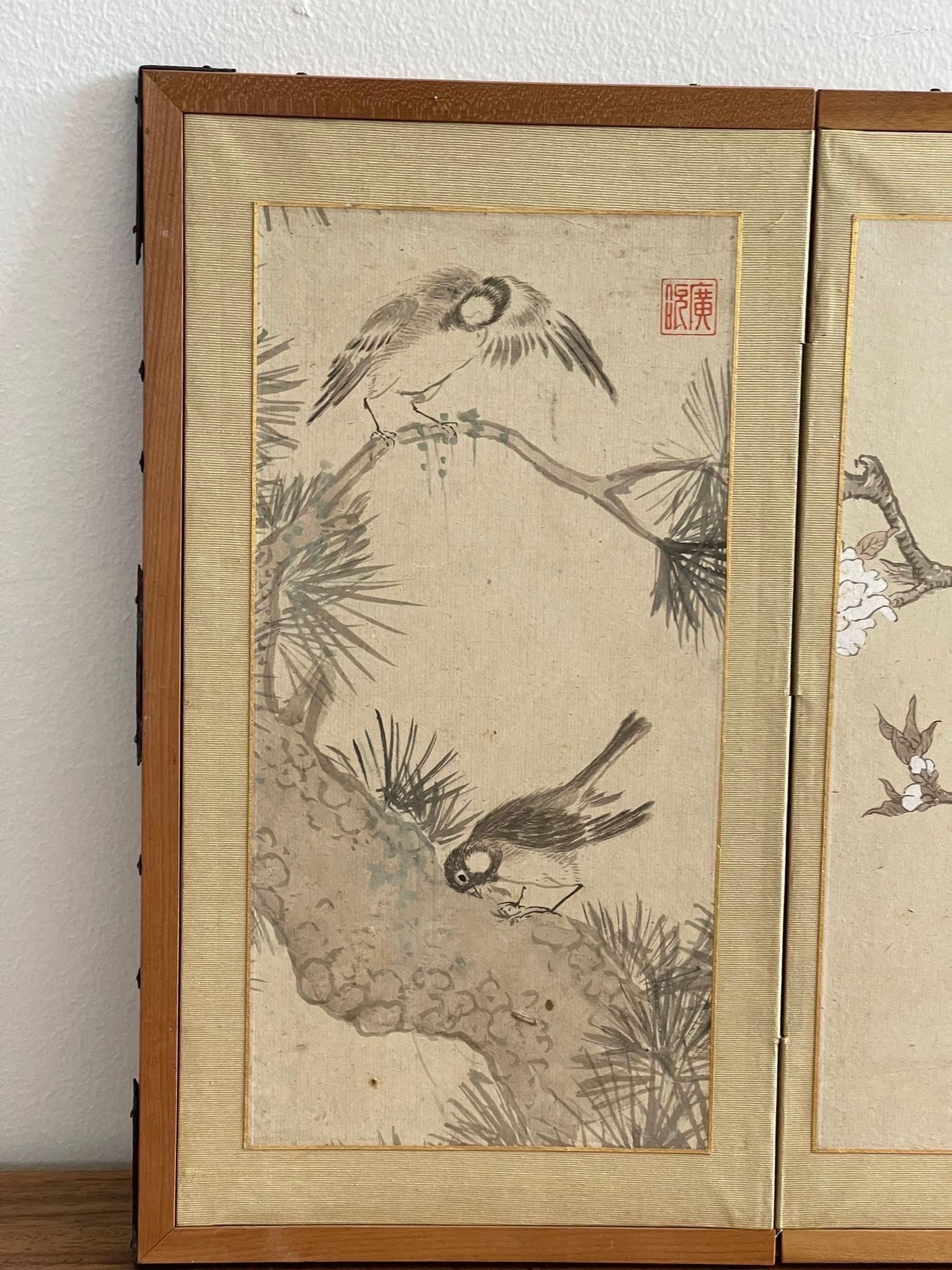 Vintage Framed and Signed Japanese 6 Panel Painting Within Wooden Frame. For Sale 3