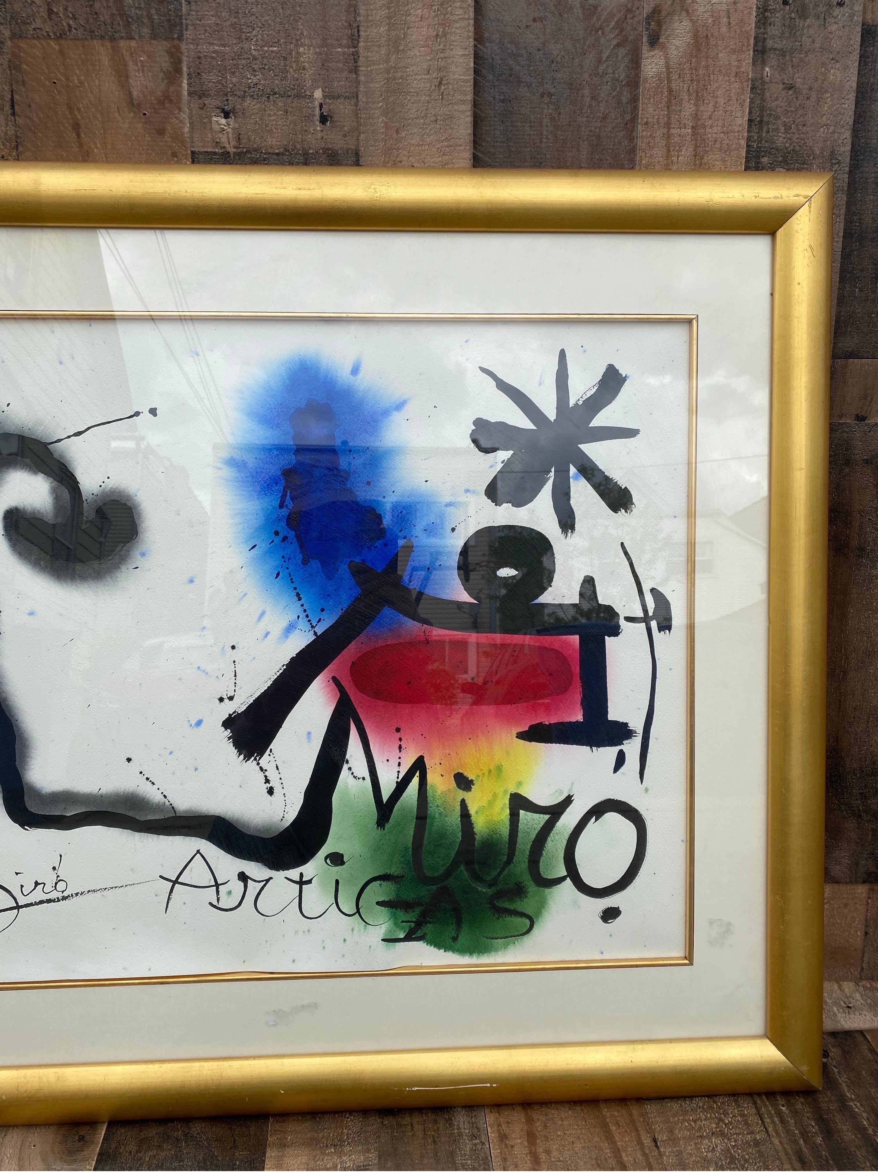 Francese Litografia d'epoca incorniciata e firmata Joan Miro 