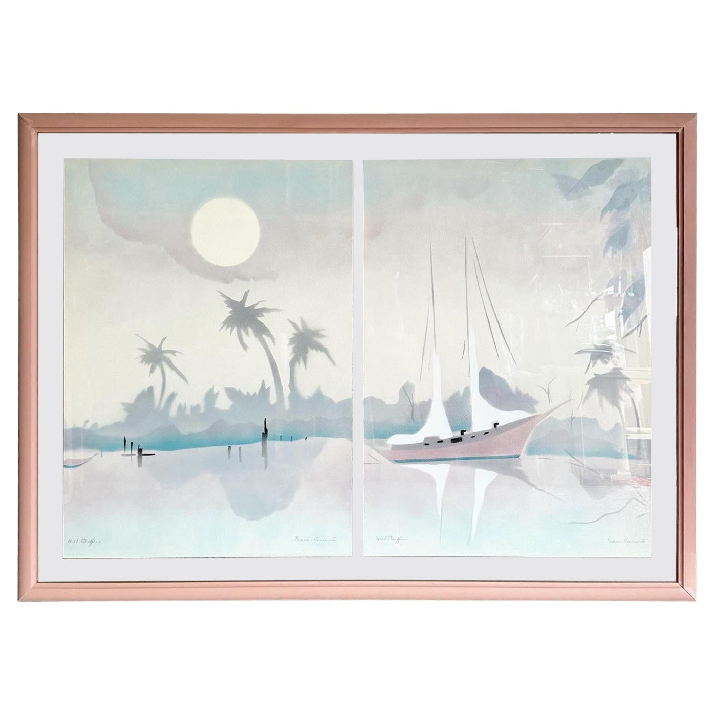 Gerahmte und signierte Lithografien Peace River I und II von Mel Stauffor, Vintage im Angebot