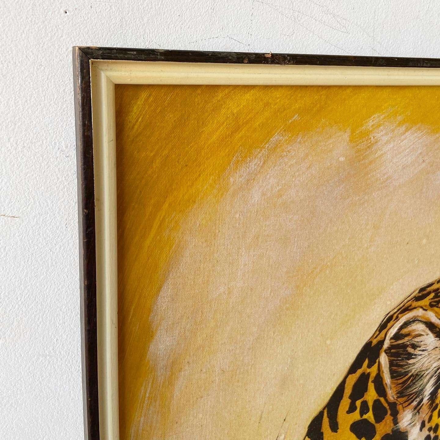 Vintage Framed and Signed Oil Painting of Cheetahs For Sale 3