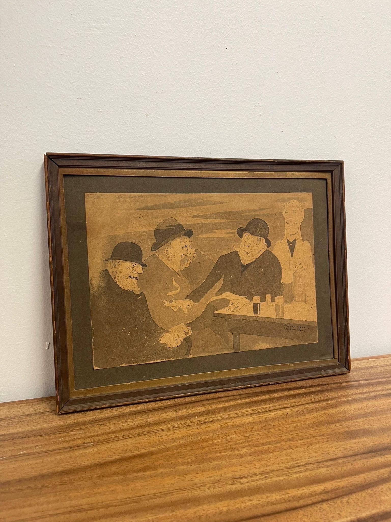 This Artwork has beautiful Petina on both the frame and Art due to aging. Possibly Watercolor or Pen on Paper. Vintage Condition Consistent with Age as Pictured.

Dimensions. 11 W ; 1/4 D ; 7 H